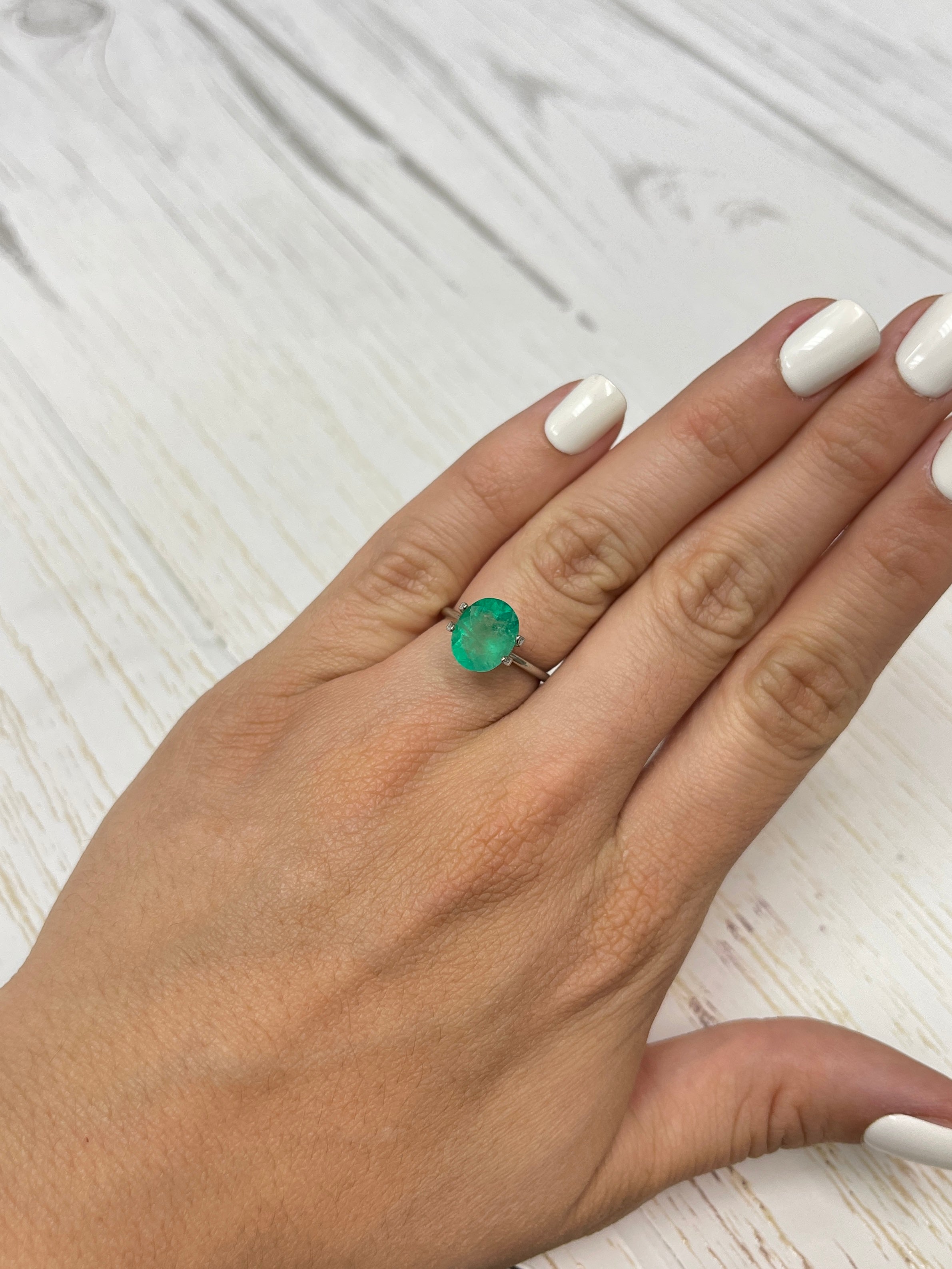 3.48 carat semi-transparent green Colombian emerald loose oval cut gemstone, natural and vibrant from JR Colombian Emeralds