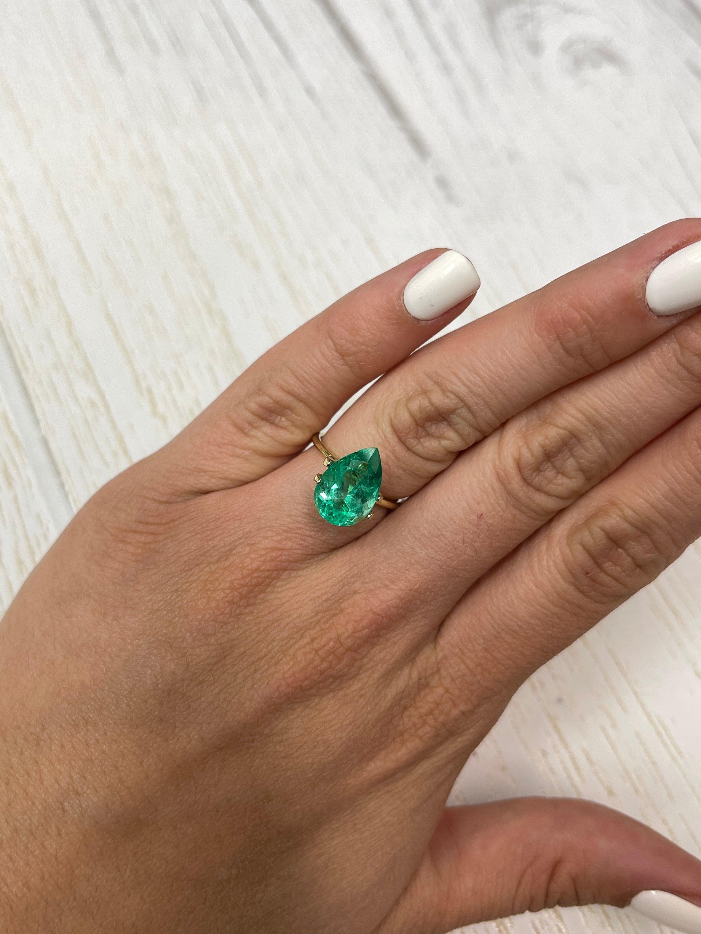 4.59 Carat 14x9 Vivacious Natural Loose Colombian Emerald-Pear Cut - JR Colombian Emeralds