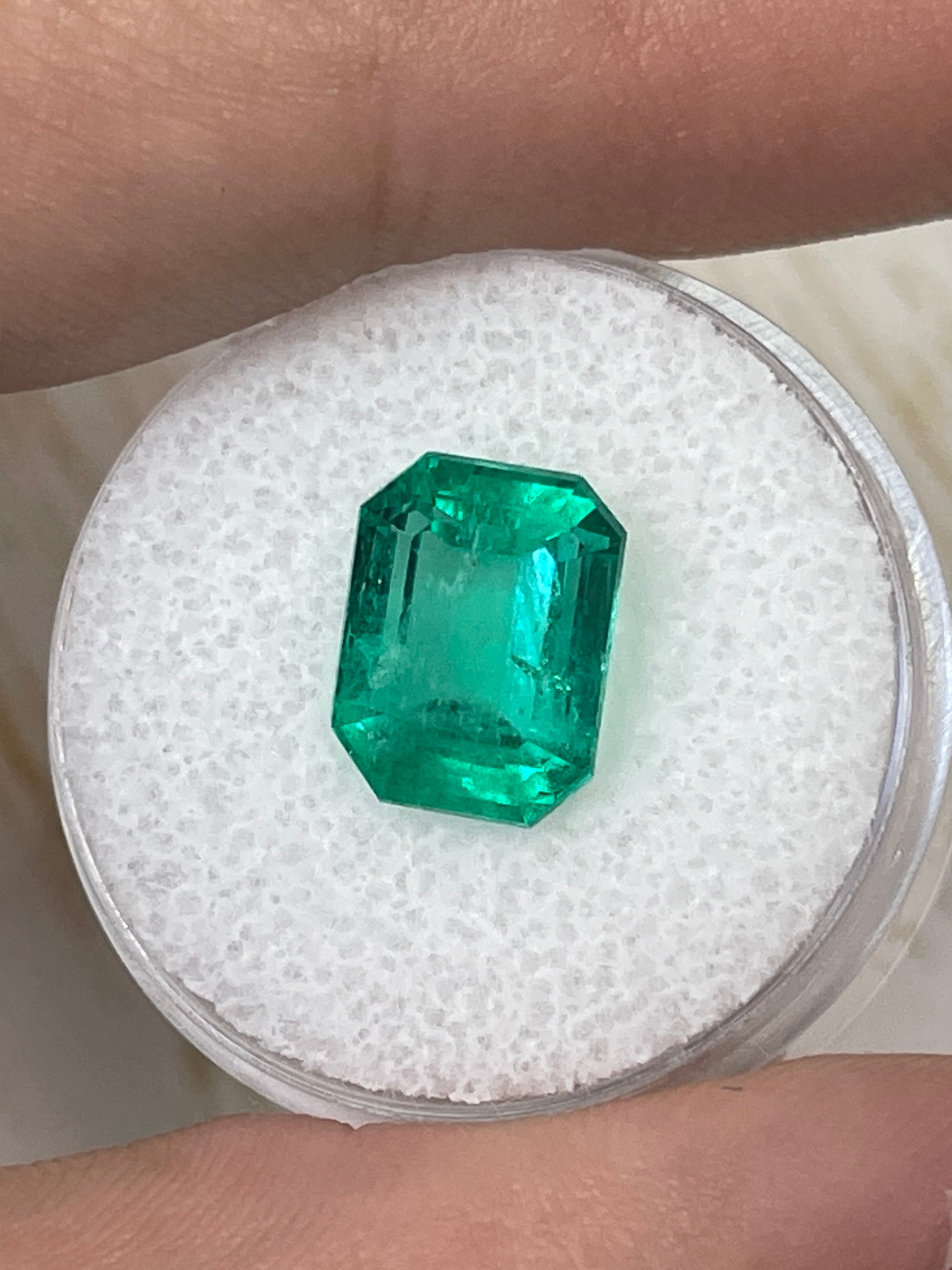 Natural 4.64 carat Colombian emerald loose gemstone, 11x9mm emerald cut, vivid bluish-green, from JR Colombian Emeralds