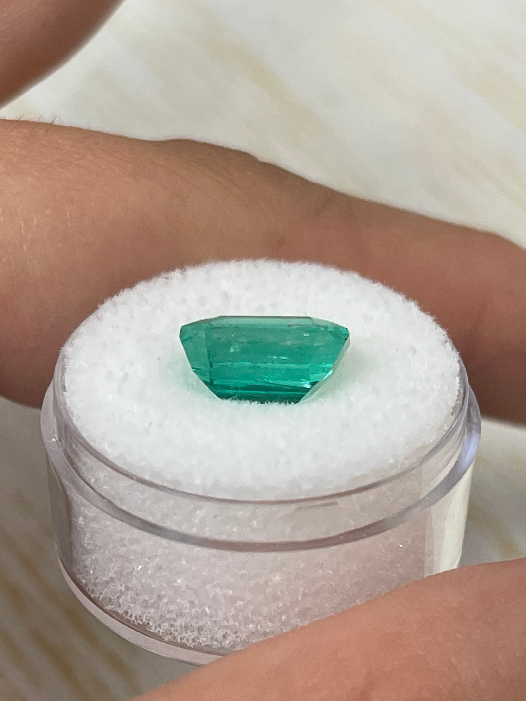 Spready bluish 4.72 carat natural Colombian emerald loose Asscher cut gemstone with 11x10mm size.
