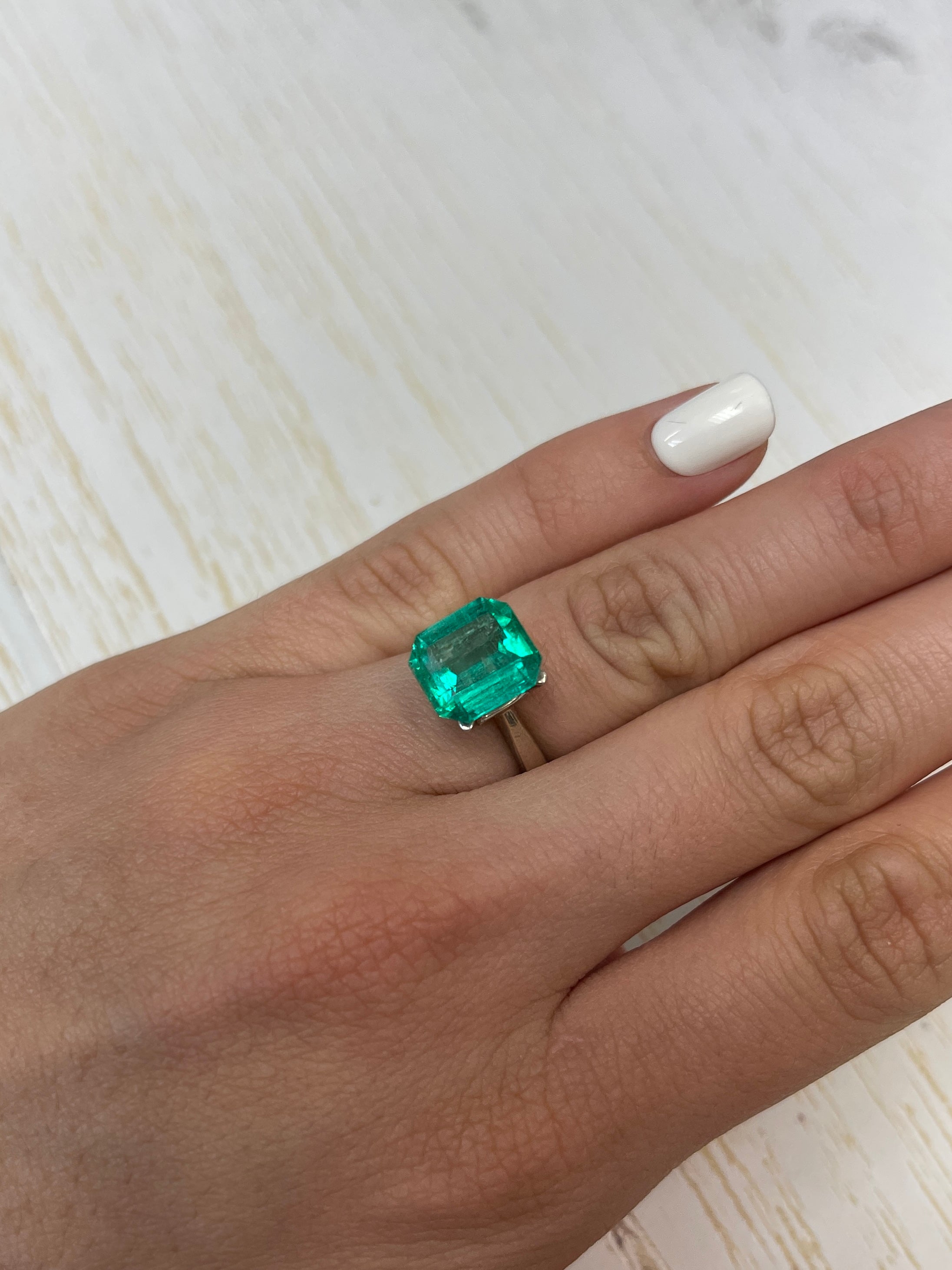 4.72 carat bluish natural Colombian emerald loose gemstone, Asscher cut, from JR Colombian Emeralds.