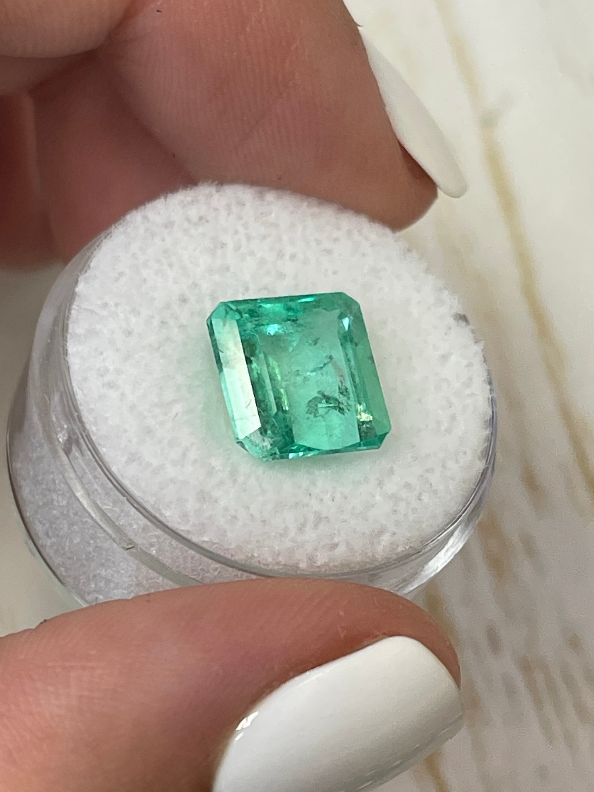 Natural loose Colombian emerald, 5.32 carats, 10x10mm Asscher cut, vibrant green, from JR Colombian Emeralds.