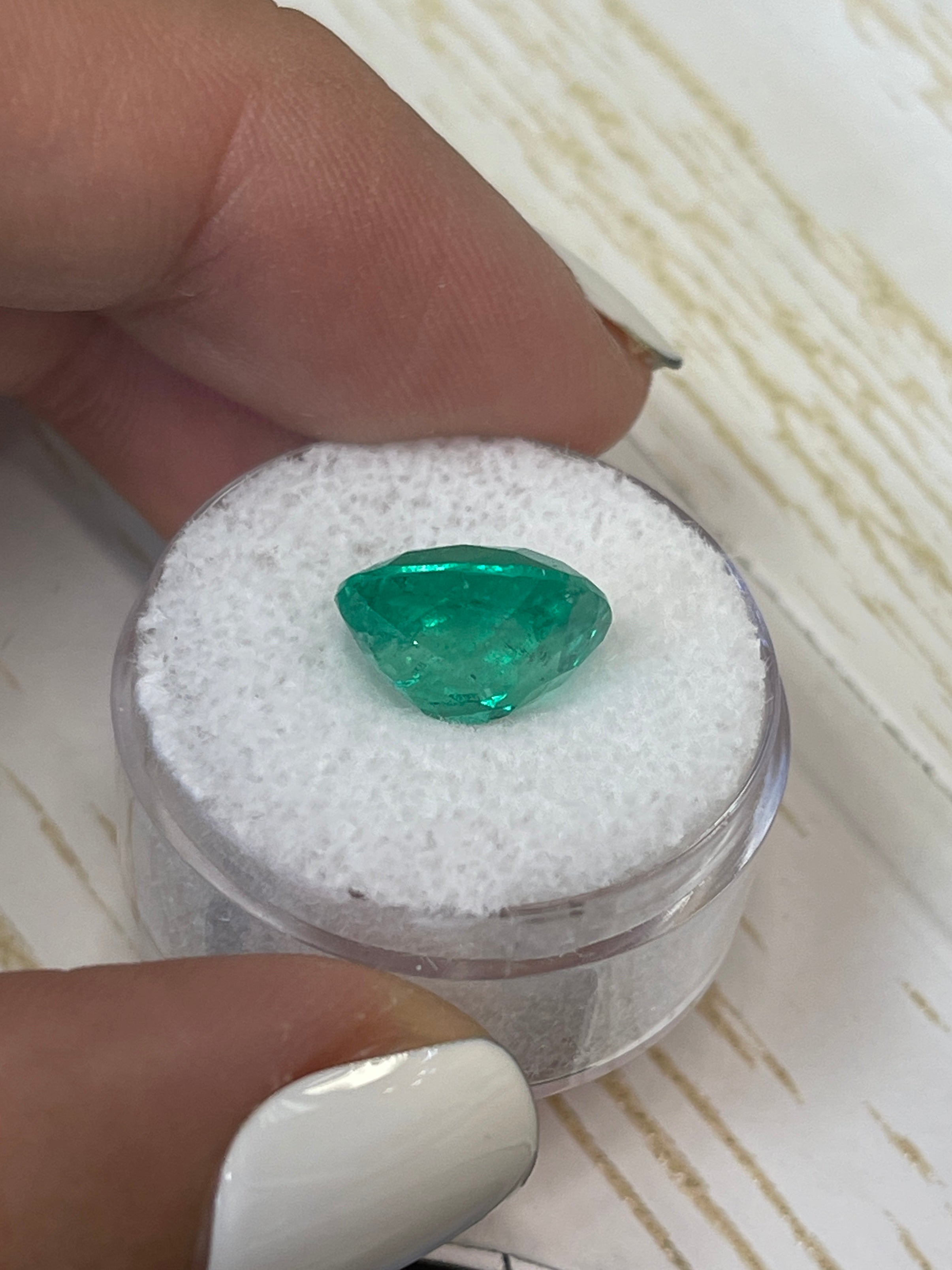 Natural 5.80 carat bluish green Colombian emerald in cushion cut, loose gemstone by JR Colombian Emeralds.