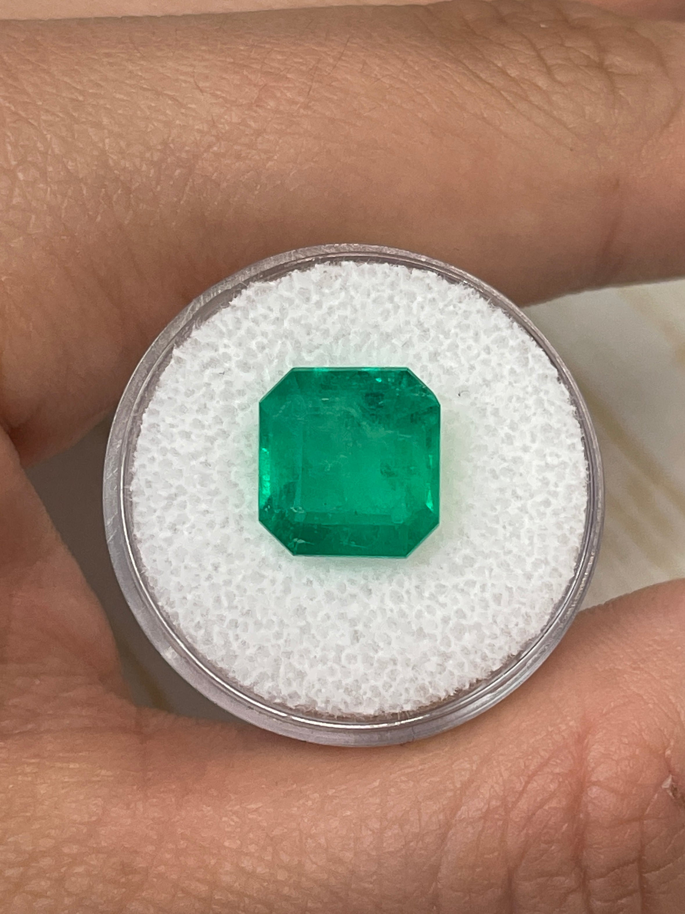 Large 6.25 Carat Apple Green Colombian Emerald - Asscher Cut