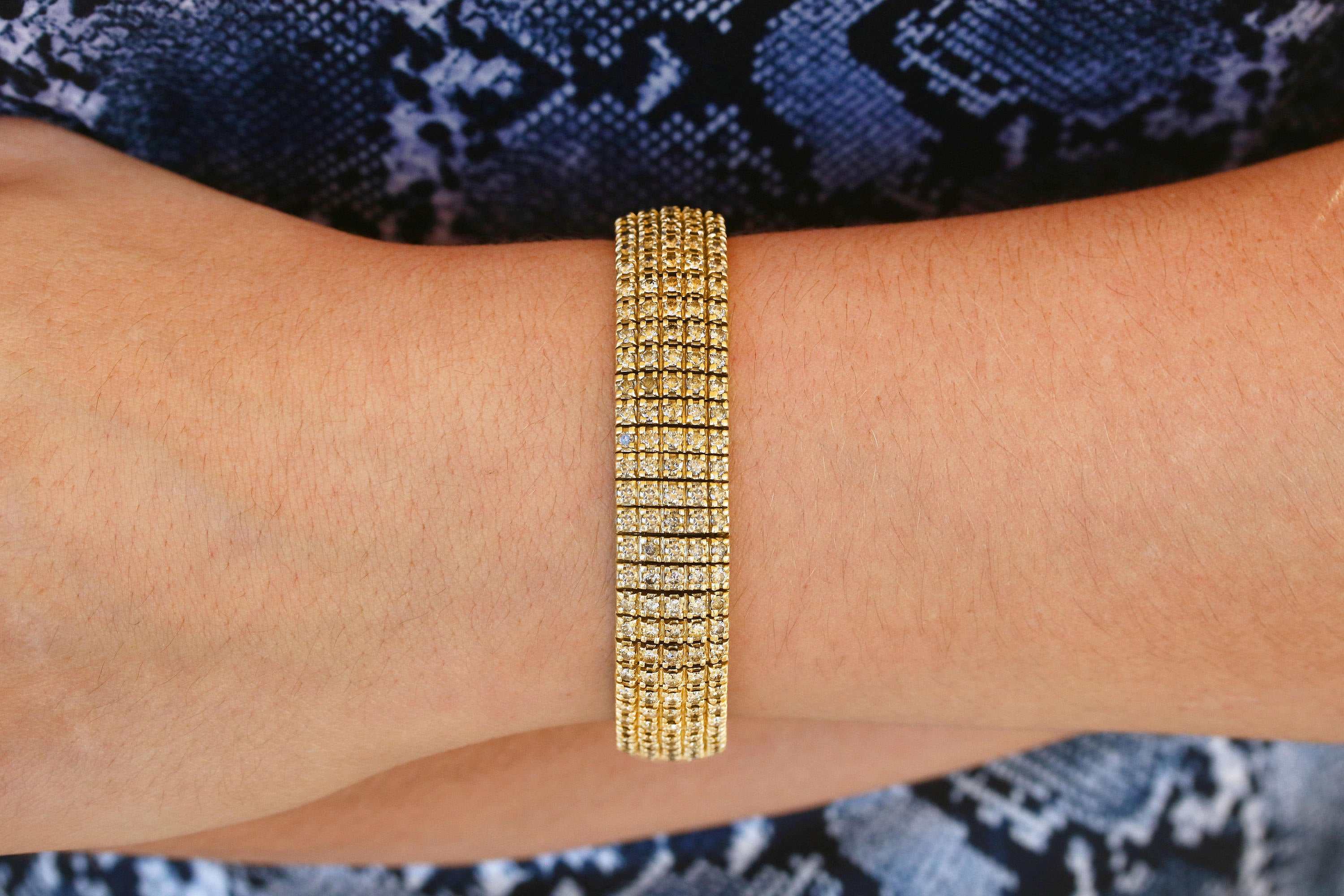 9.57tcw 44.8 Grams Heavy 5 Diamond Row Champagne Diamond Bracelet
