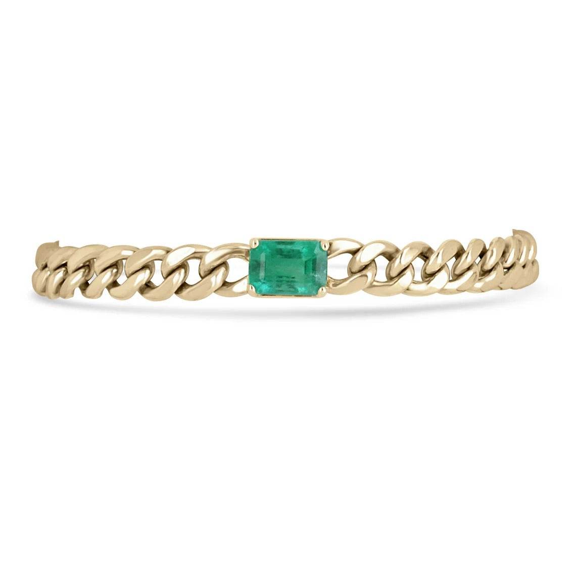 14K yellow gold Cuban link bracelet with 4.80ct natural emerald emerald cut stone, unisex design, custom made Remaining Balance for Tyson