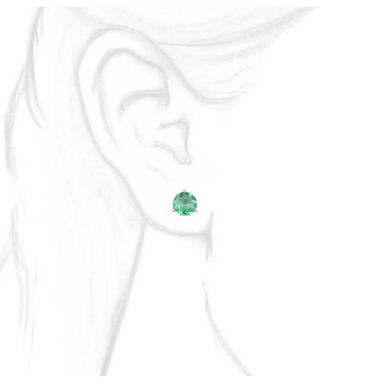 1.10tcw Round Natural Emerald 3 Prong Martini Stud Earrings 14K girls