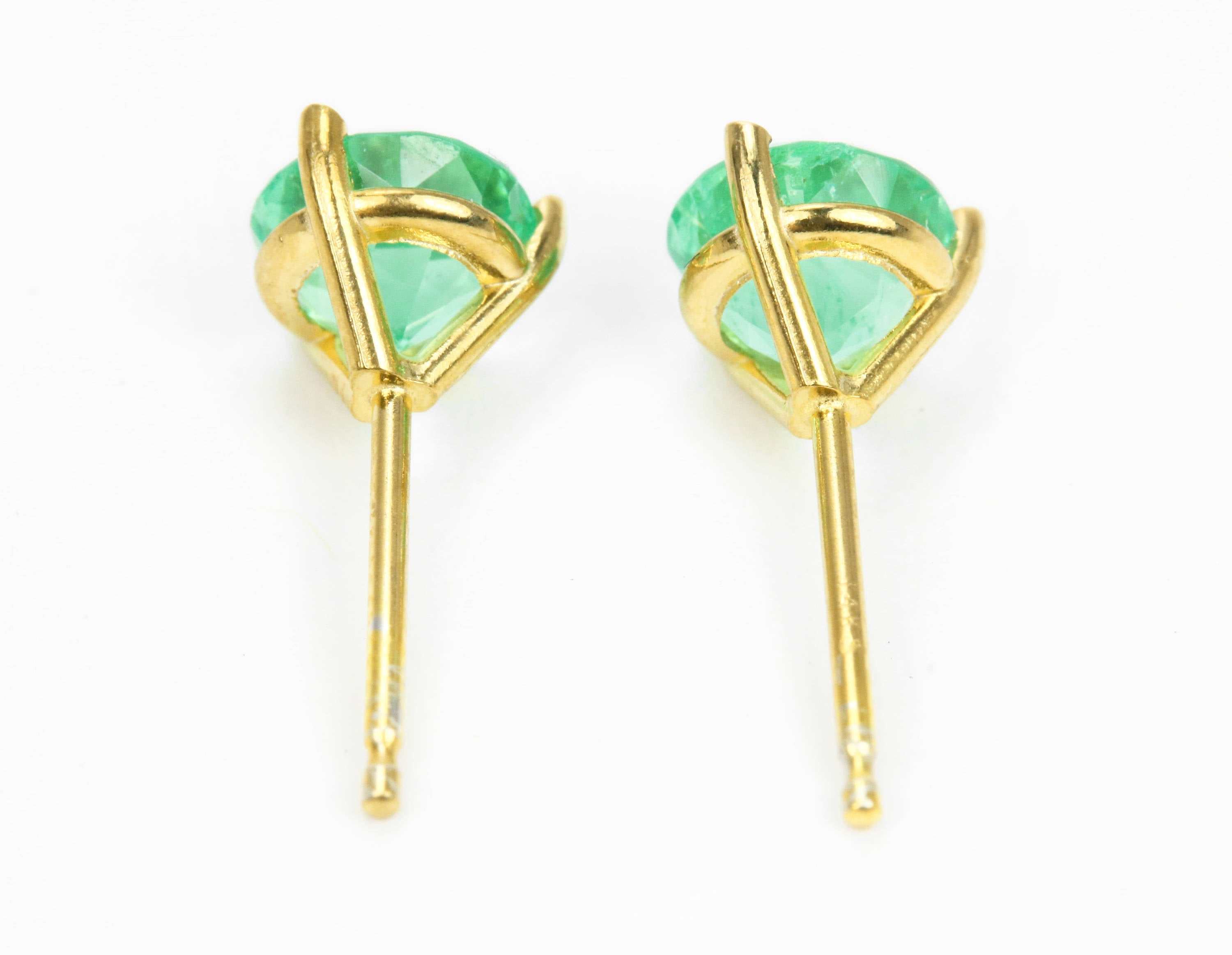 1.10tcw Round Natural Emerald 3 Prong Martini Stud Earrings 14K