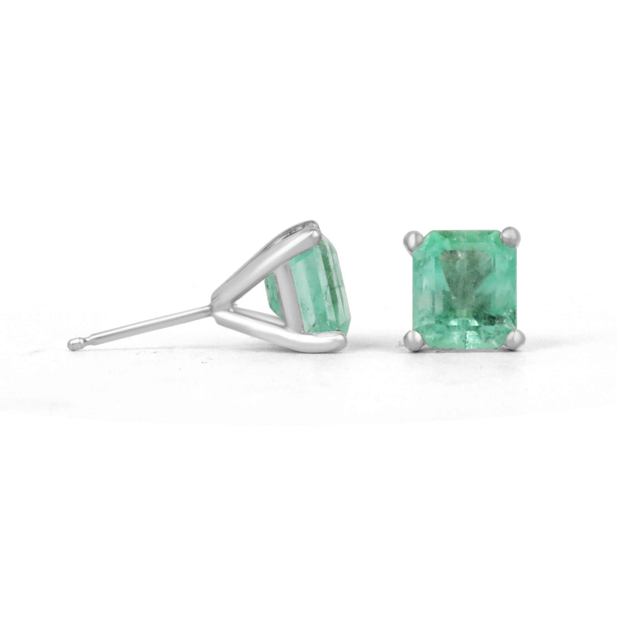 3.46tcw 18K White Gold Light Green Martini Colombian Emerald Studs