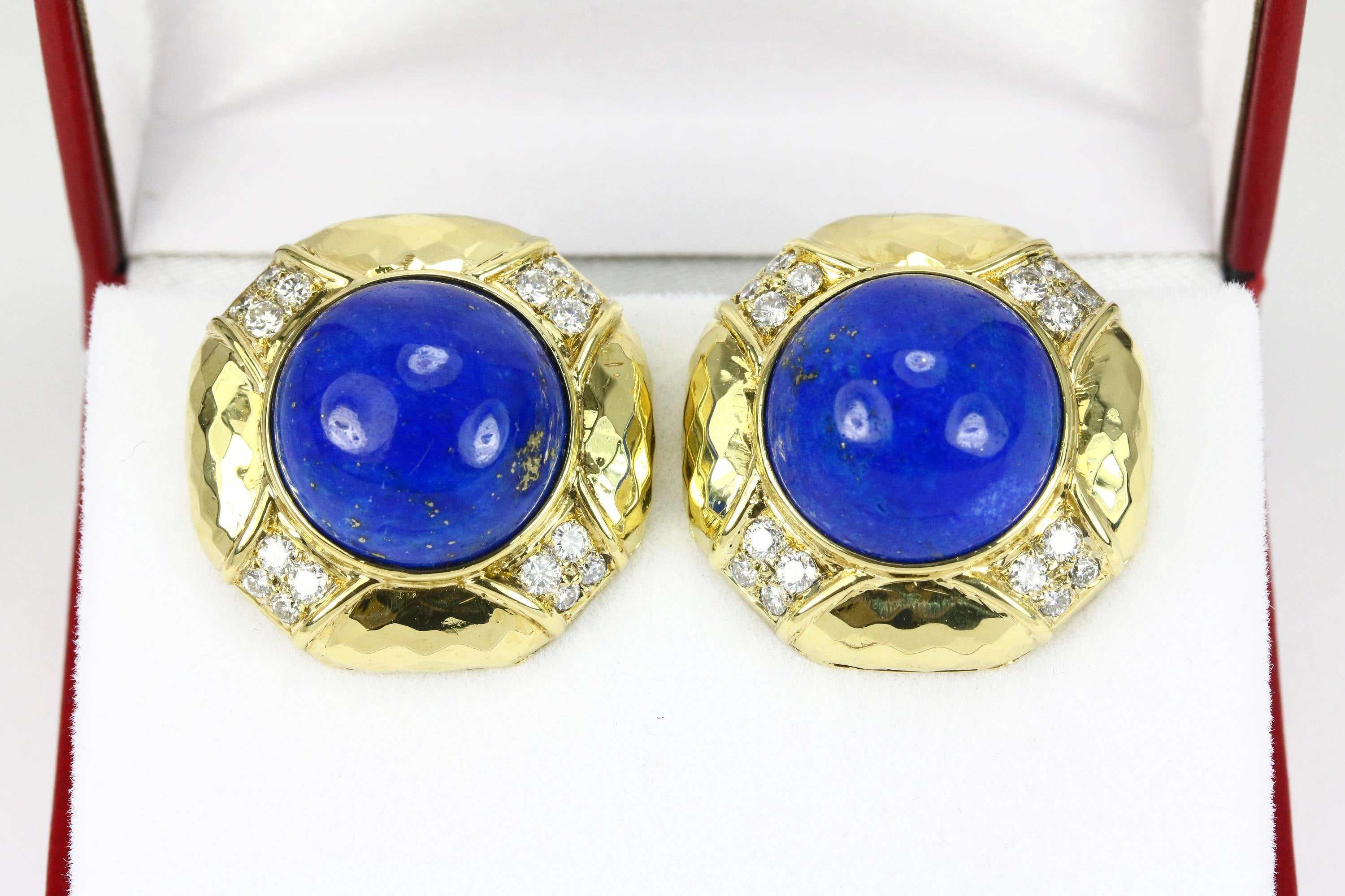 Orecchini a clip in oro 18 carati con lapislazzuli blu e diamanti