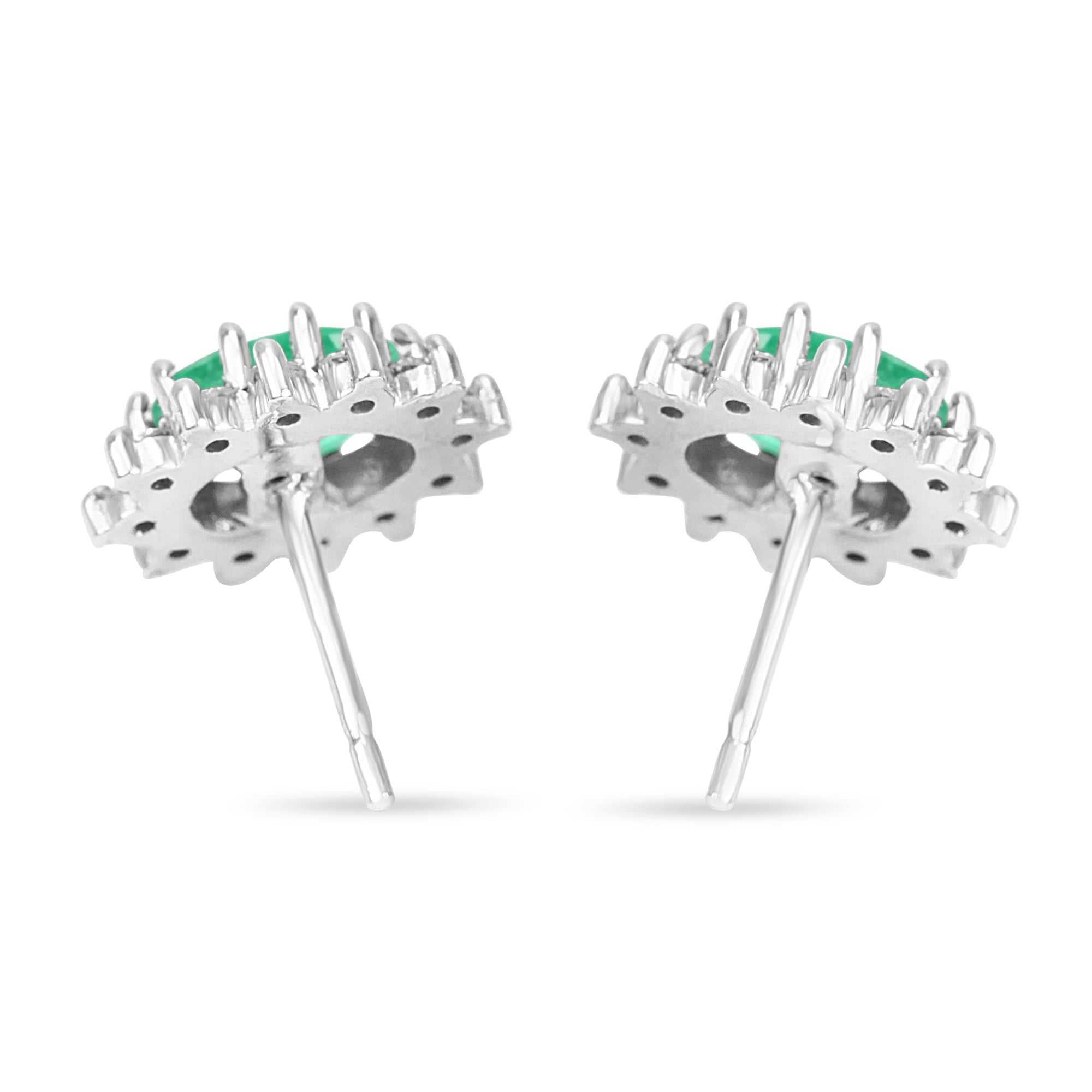 14K gold emerald and diamond cluster halo earrings with oval and round cuts, featuring 2.55tcw of gemstones by JR Colombian Emeralds.