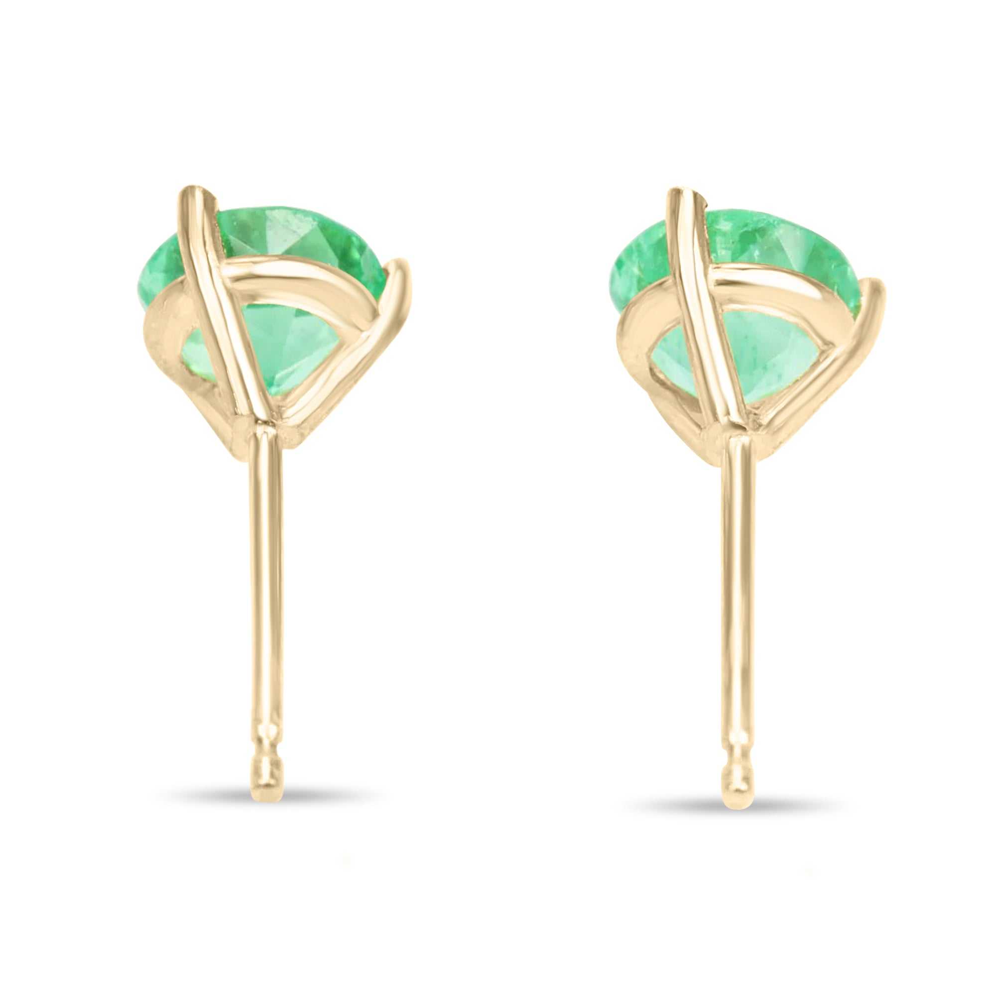 1.50tcw Vibrant Green Emerald Round Martini Stud Earrings 14K - JR Colombian Emeralds