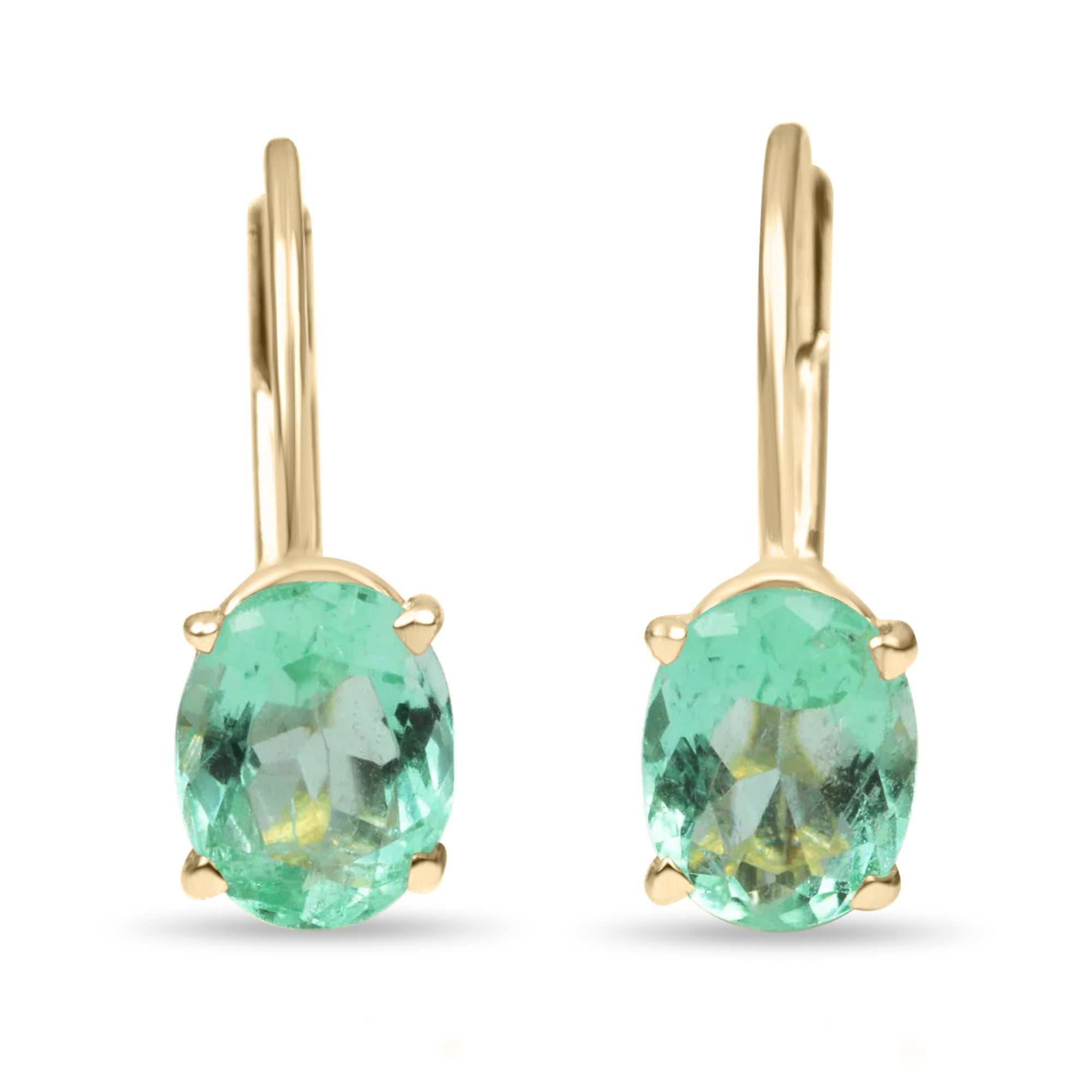 1.42tcw Bright Green Transparent Colombian Emerald Oval Cut Lever back Earring 14K