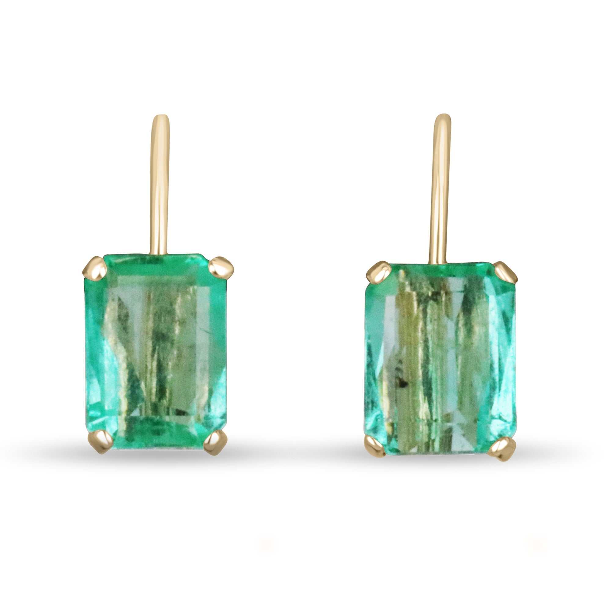 Jewelry image of JR Colombian Emeralds 14K gold leverback earrings with 2.41tcw transparent emerald-cut Colombian emeralds.