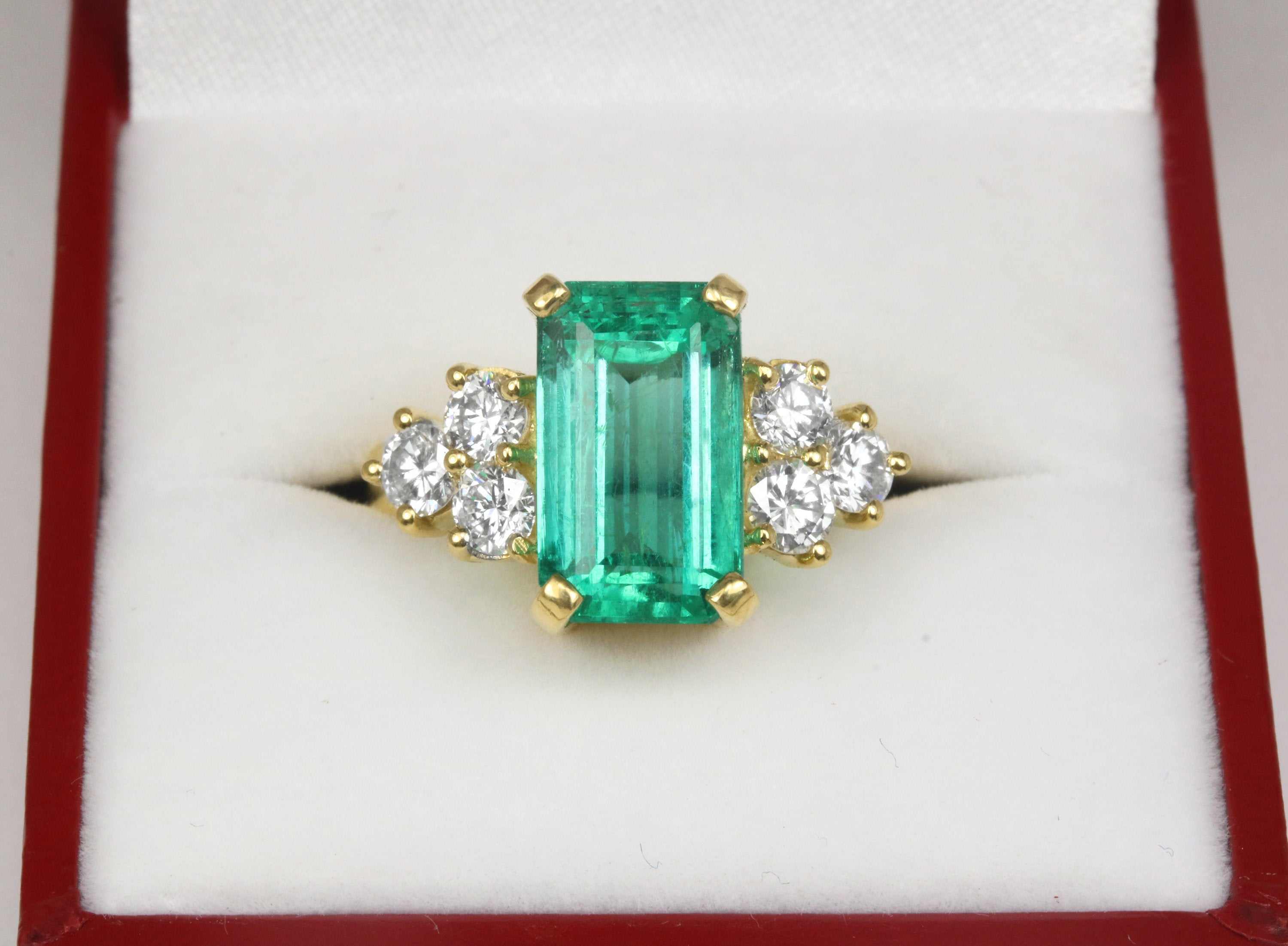 4.70tcw Elongated Emerald & Diamond Accent Ring 18K