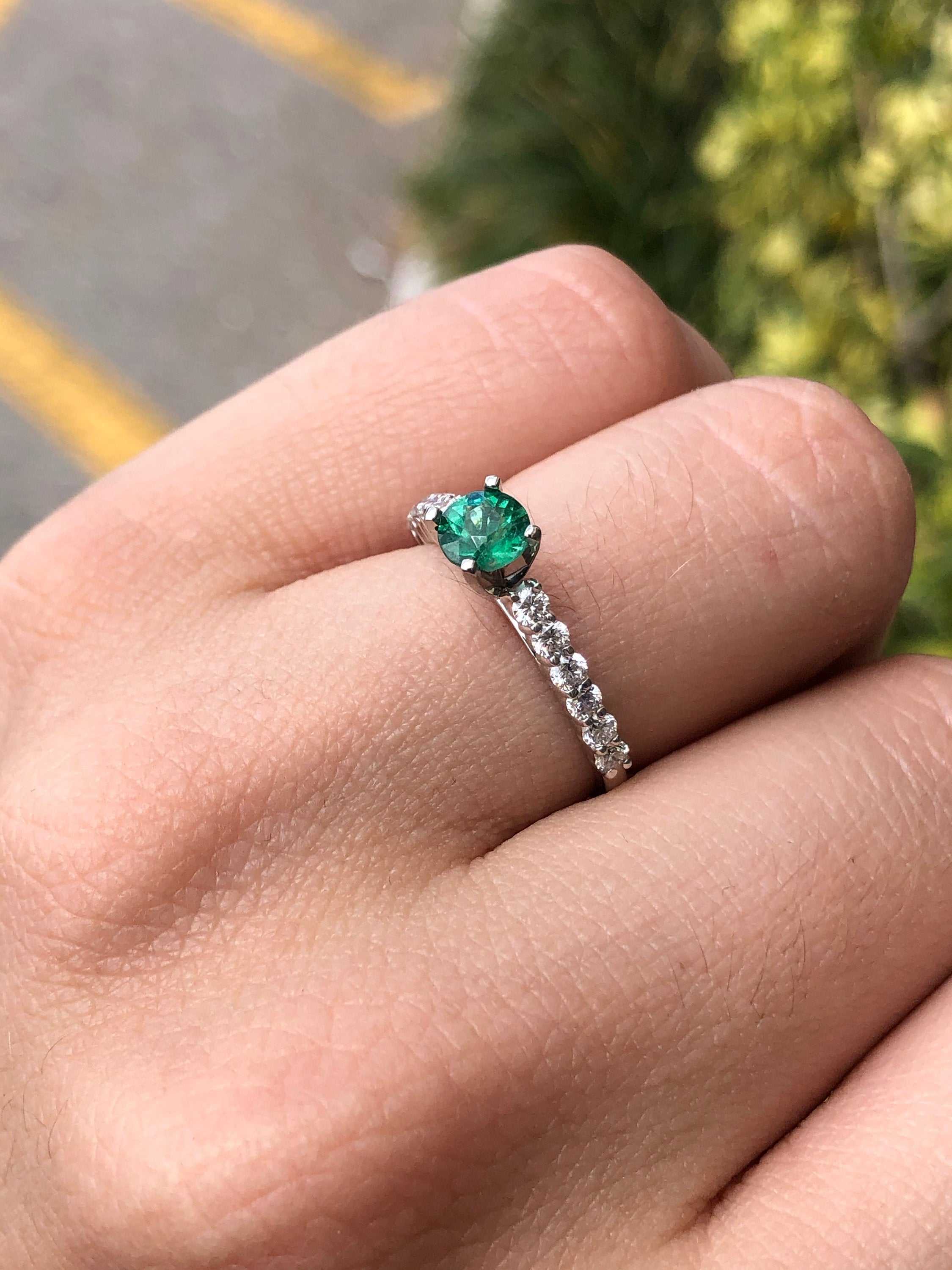 1.15tcw Emerald & Diamond Accent Engagement Ring 14K