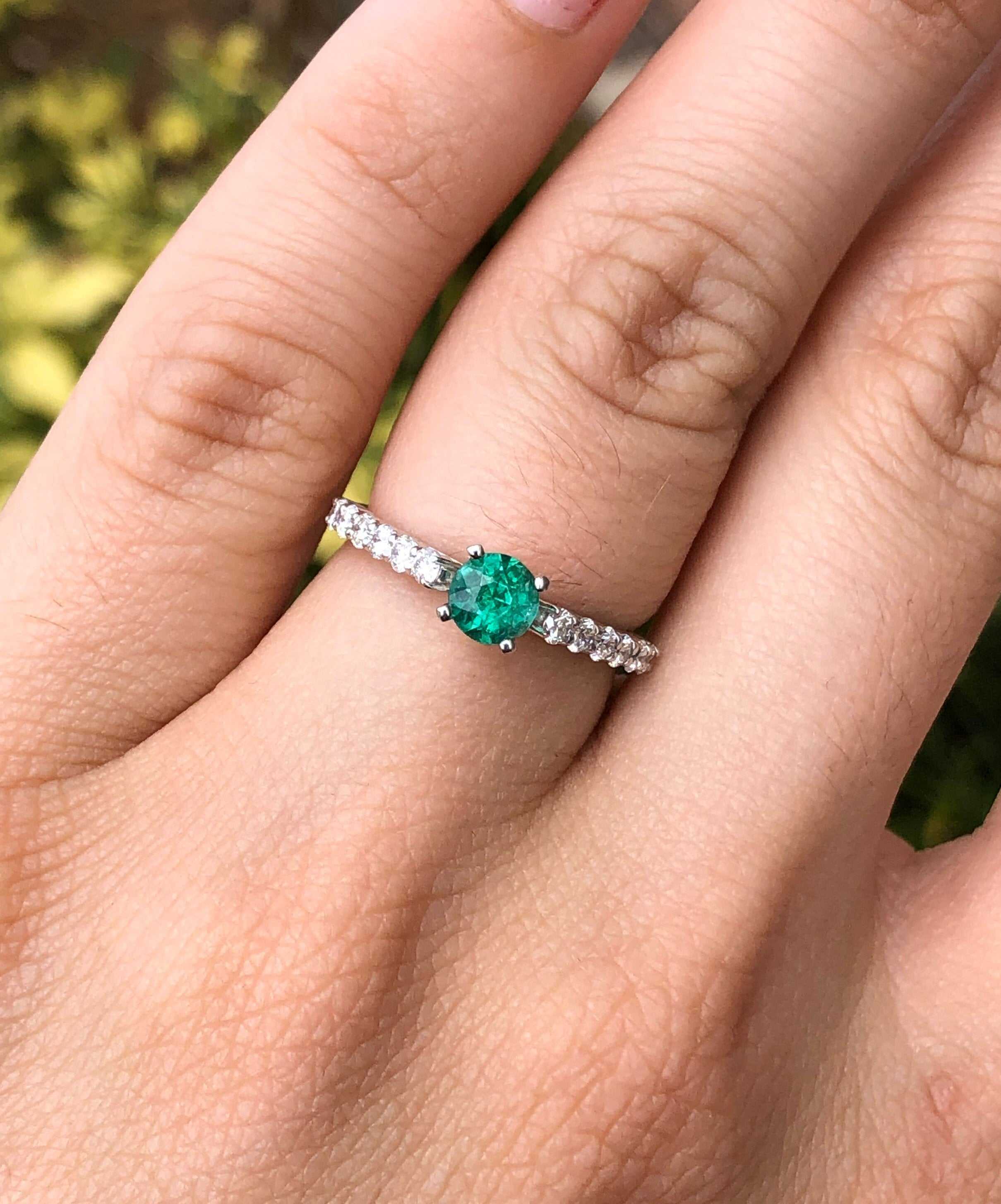 1.15tcw Emerald & Diamond Accent Engagement Ring 14K