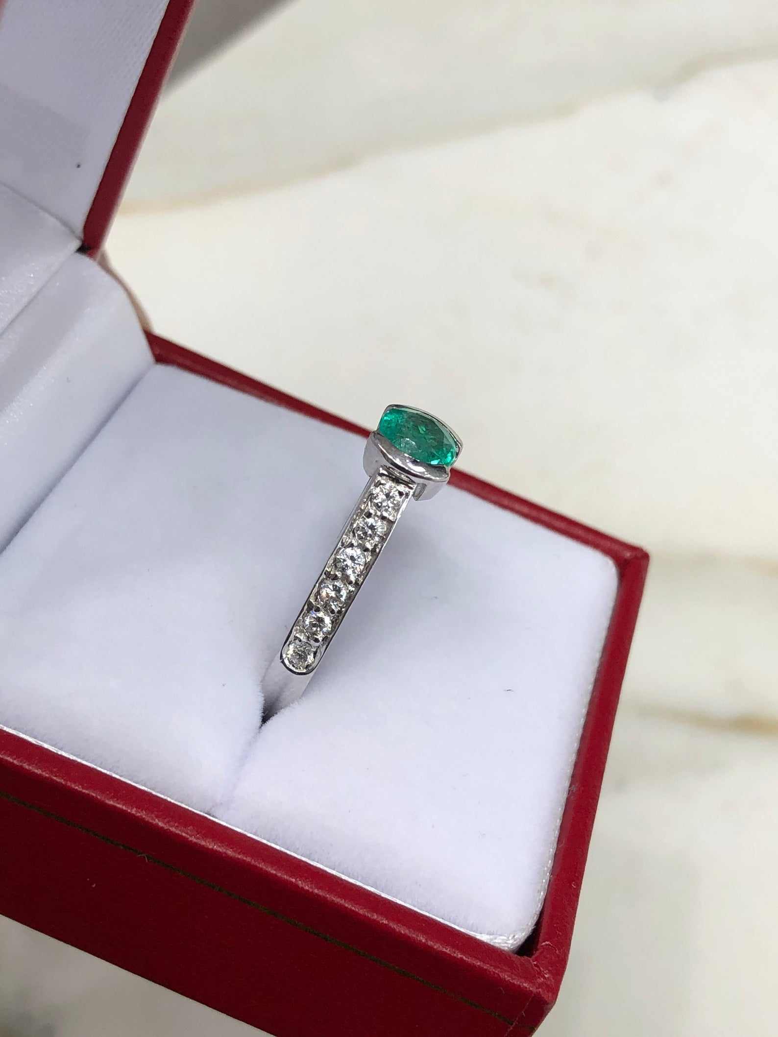 1.29tcw Round Green Emerald & Diamond Anniversary Ring 14K