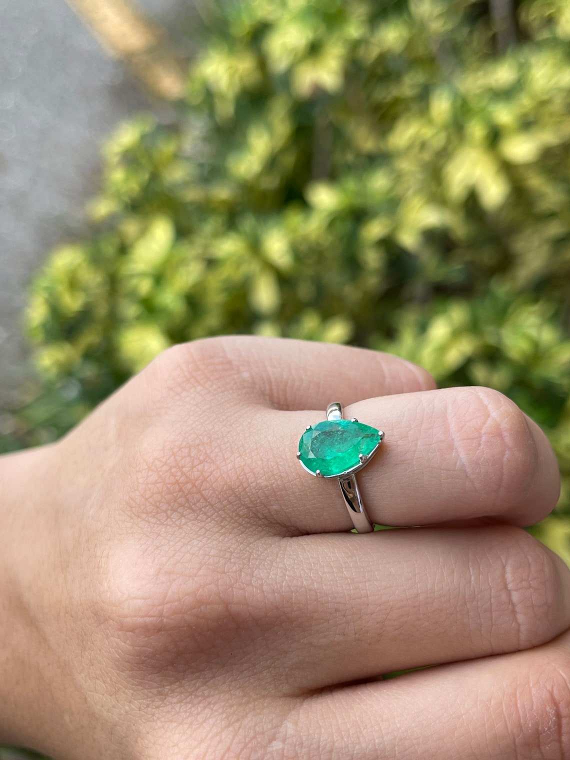 1.65 Carat Pear Cut Emerald Multi Prong Solitaire Georgian Style Ring 14K