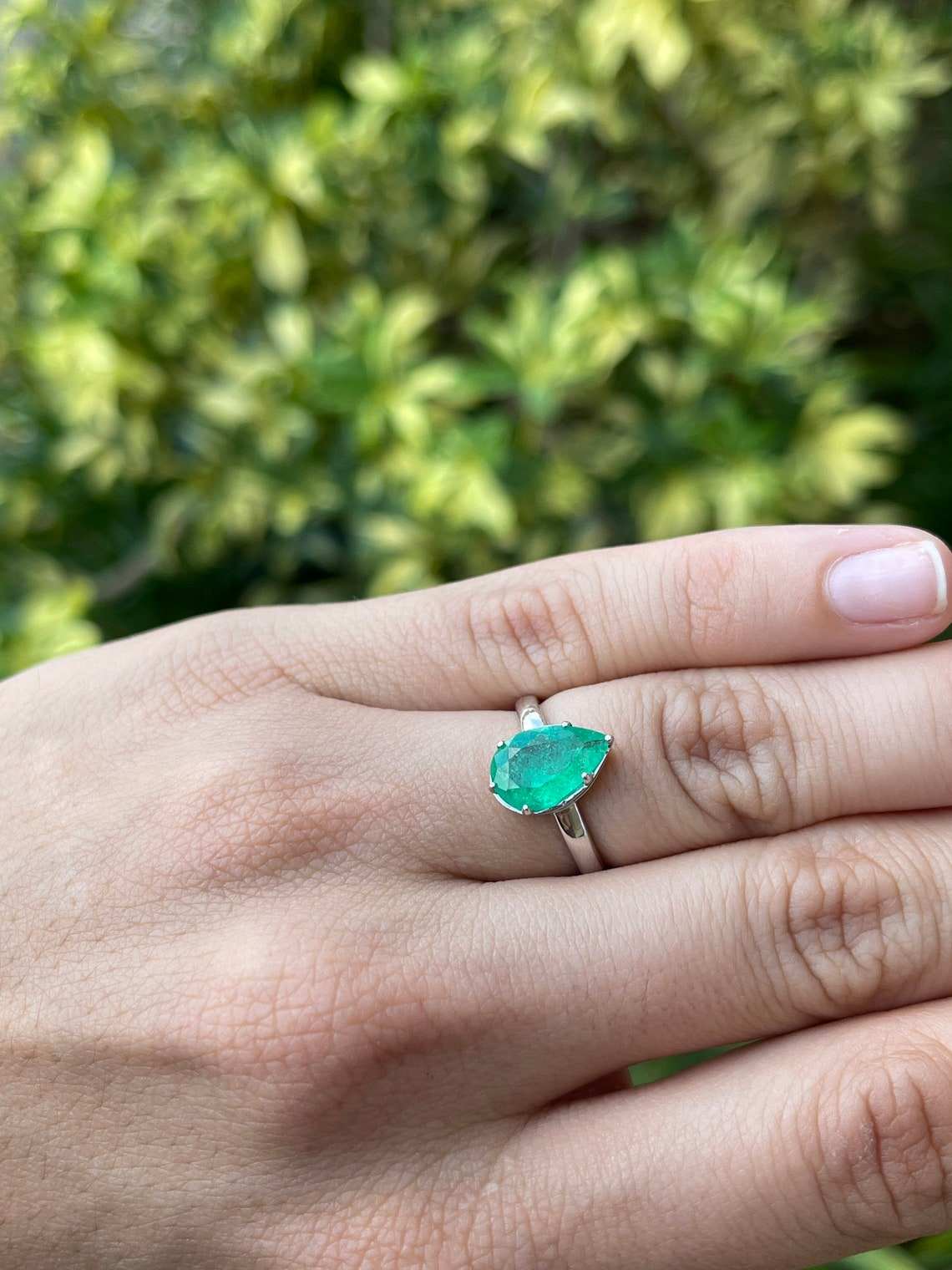 1.65 Carat Pear Cut Emerald Multi Prong Solitaire Georgian Style Ring 14K