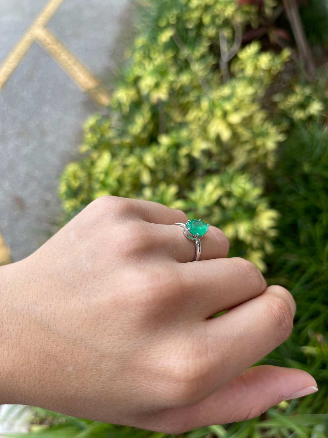1.65 Carat Pear Cut Emerald Multi Prong Solitaire Georgian Style Ring 14K
