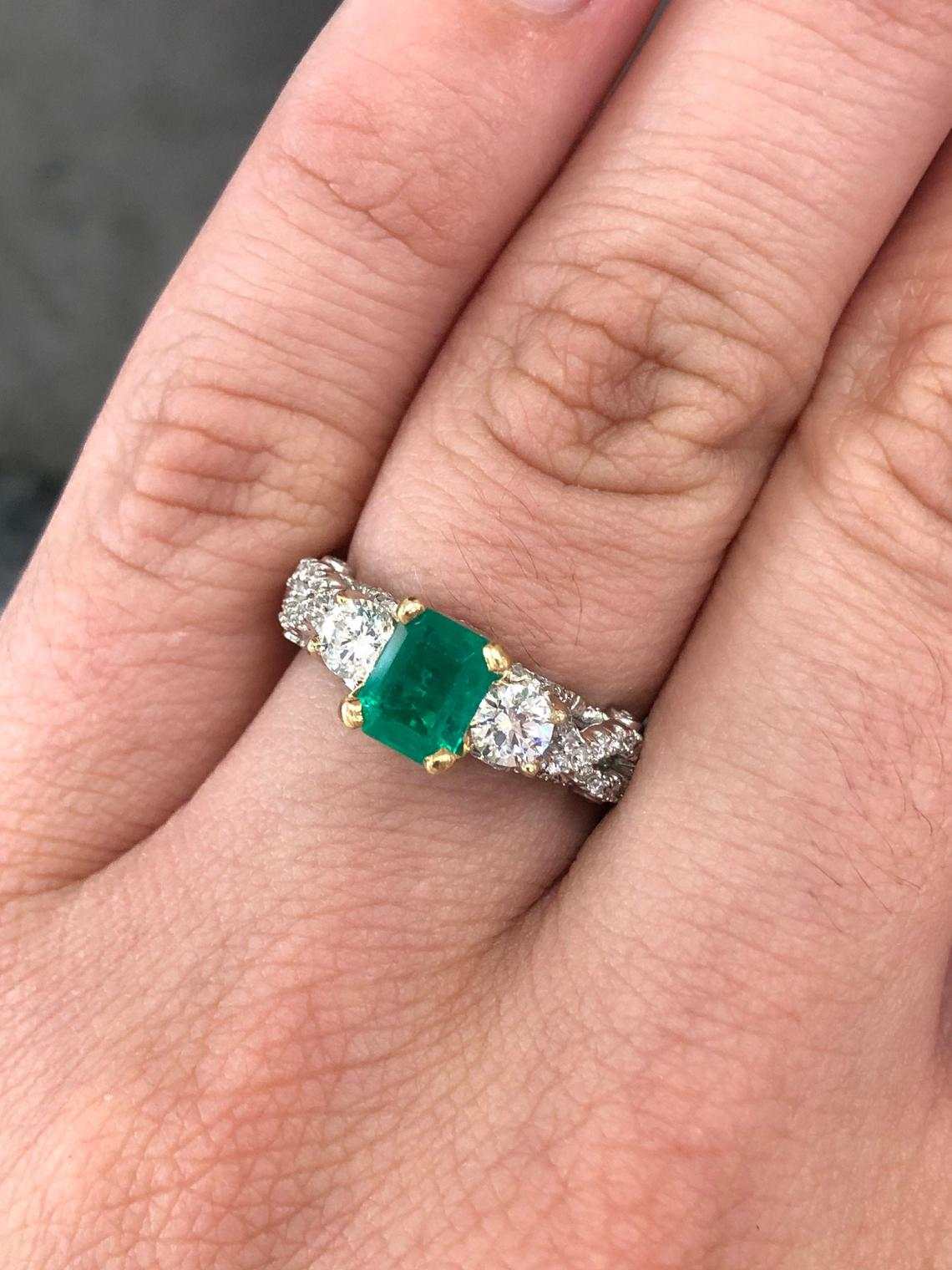 2.41tcw Emerald & Diamond Three Stone with Accents Ring 14K