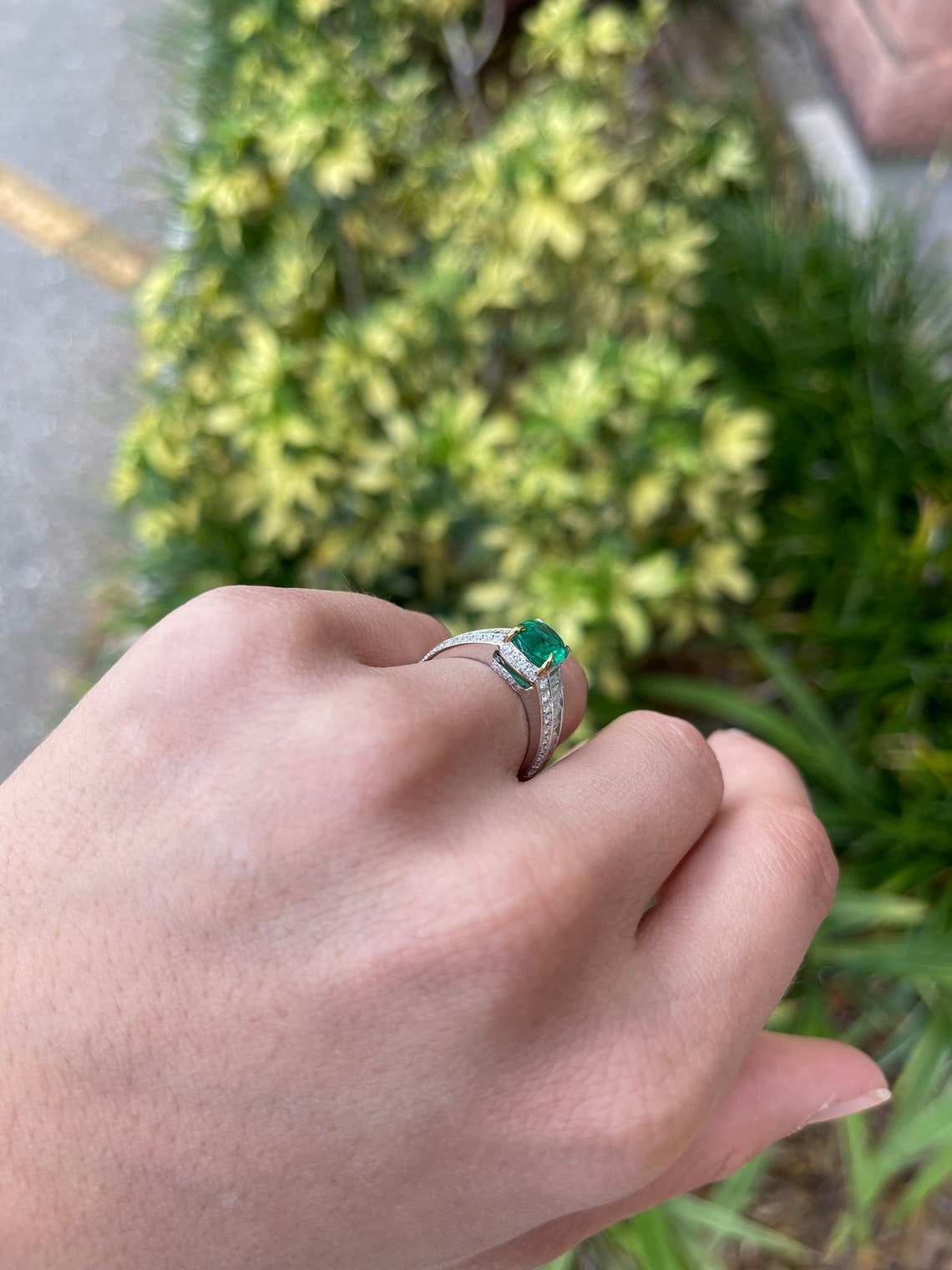 3.35tcw GIA Certified AAA+ Cushion Cut Emerald & Diamond Shank Statement Ring 18K