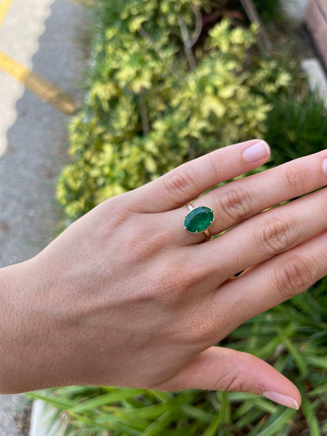 4.39 Carat 14K Oval Dark Rare Rich Green Emerald Solitaire Ring 14K