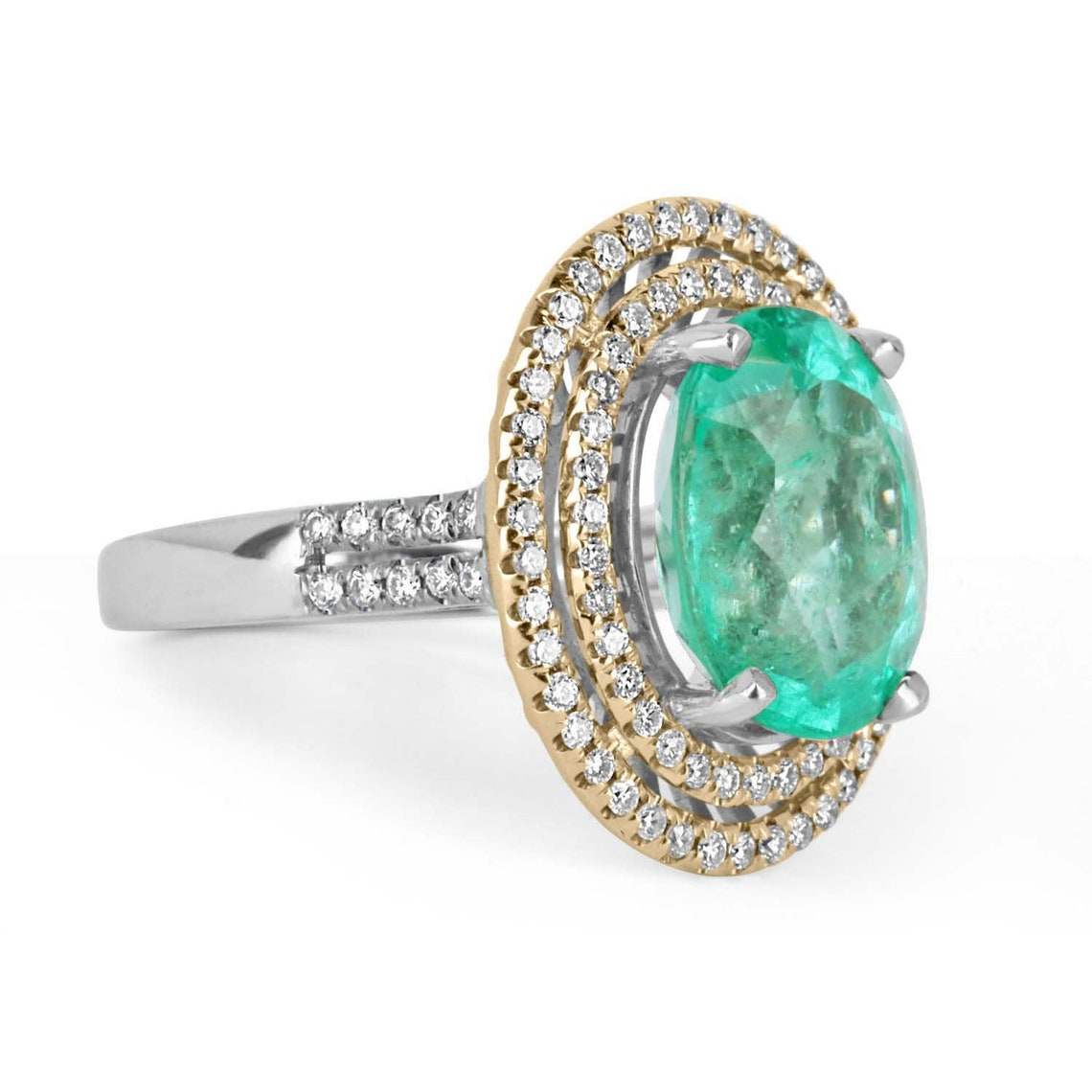 4.50tcw Stunning Natural Emerald Oval & Diamond Halo Statement Ring Gold 18K