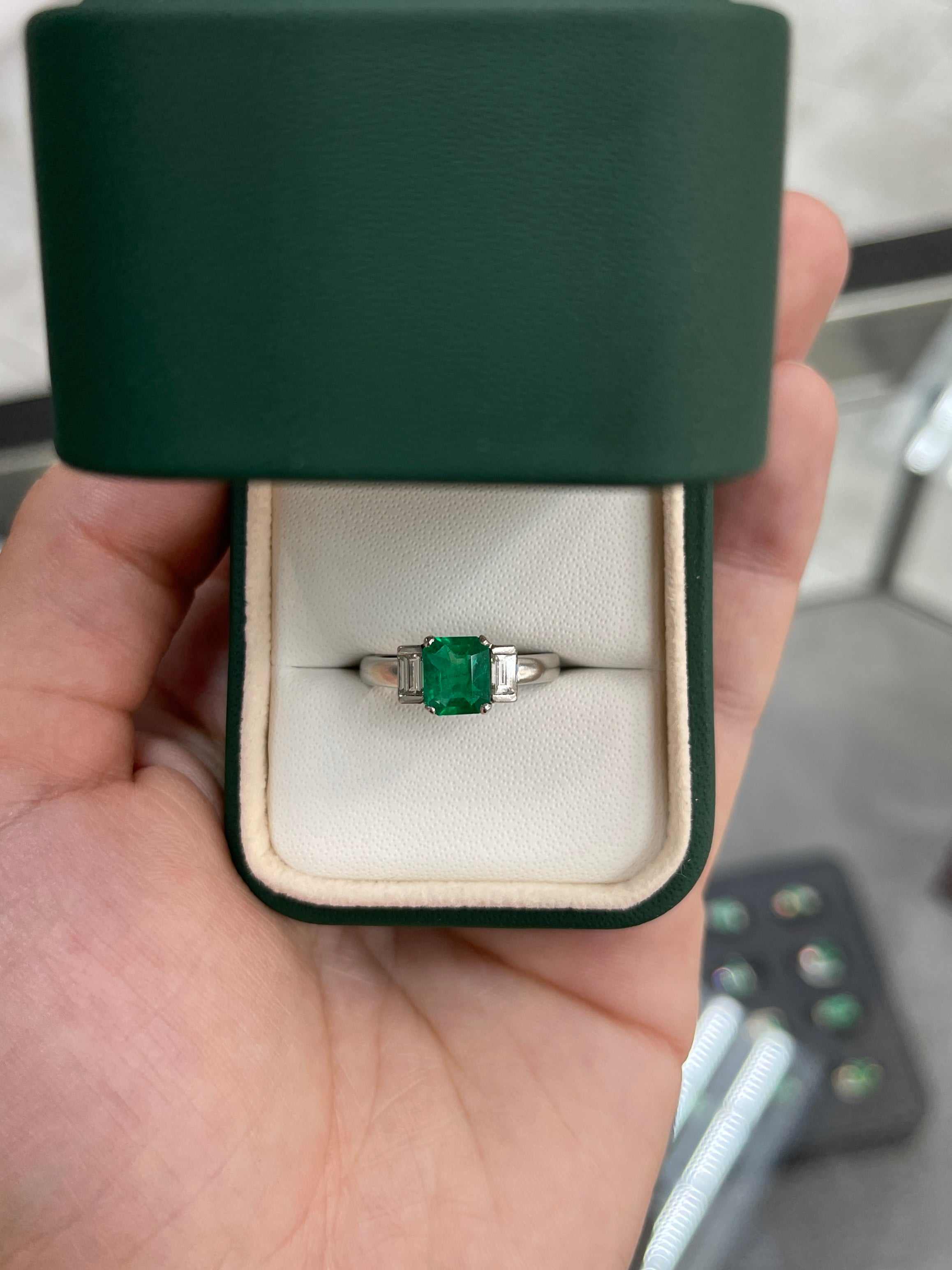 1.72tcw Elegant Three Stone Baguette Diamond & Emerald Ring 14K
