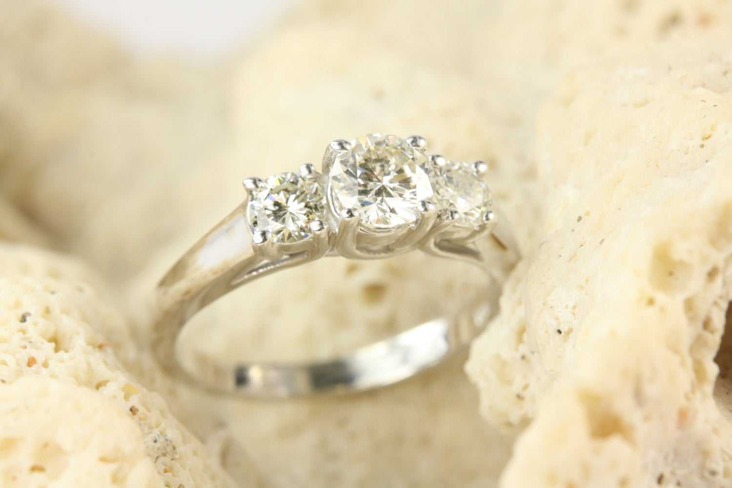 1.11tcw Three Stone Diamond Engagement Ring 14K