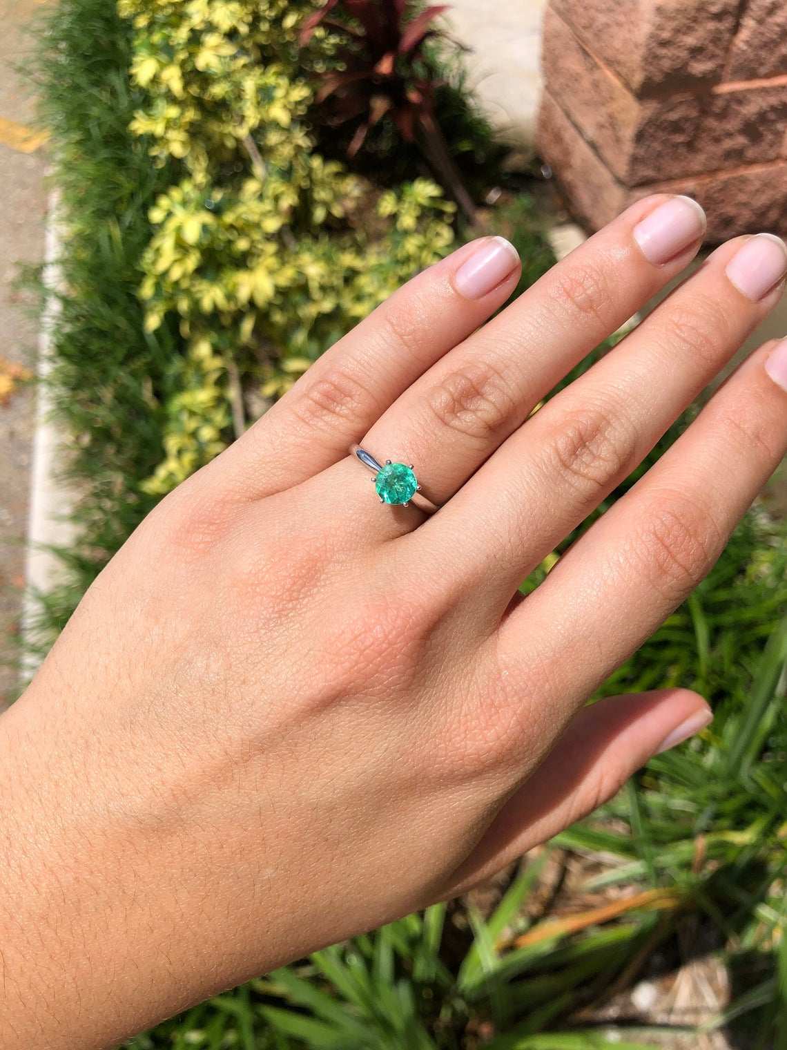 1.17 Carat Round Cut Earth mined Emerald Solitaire Engagement Ring