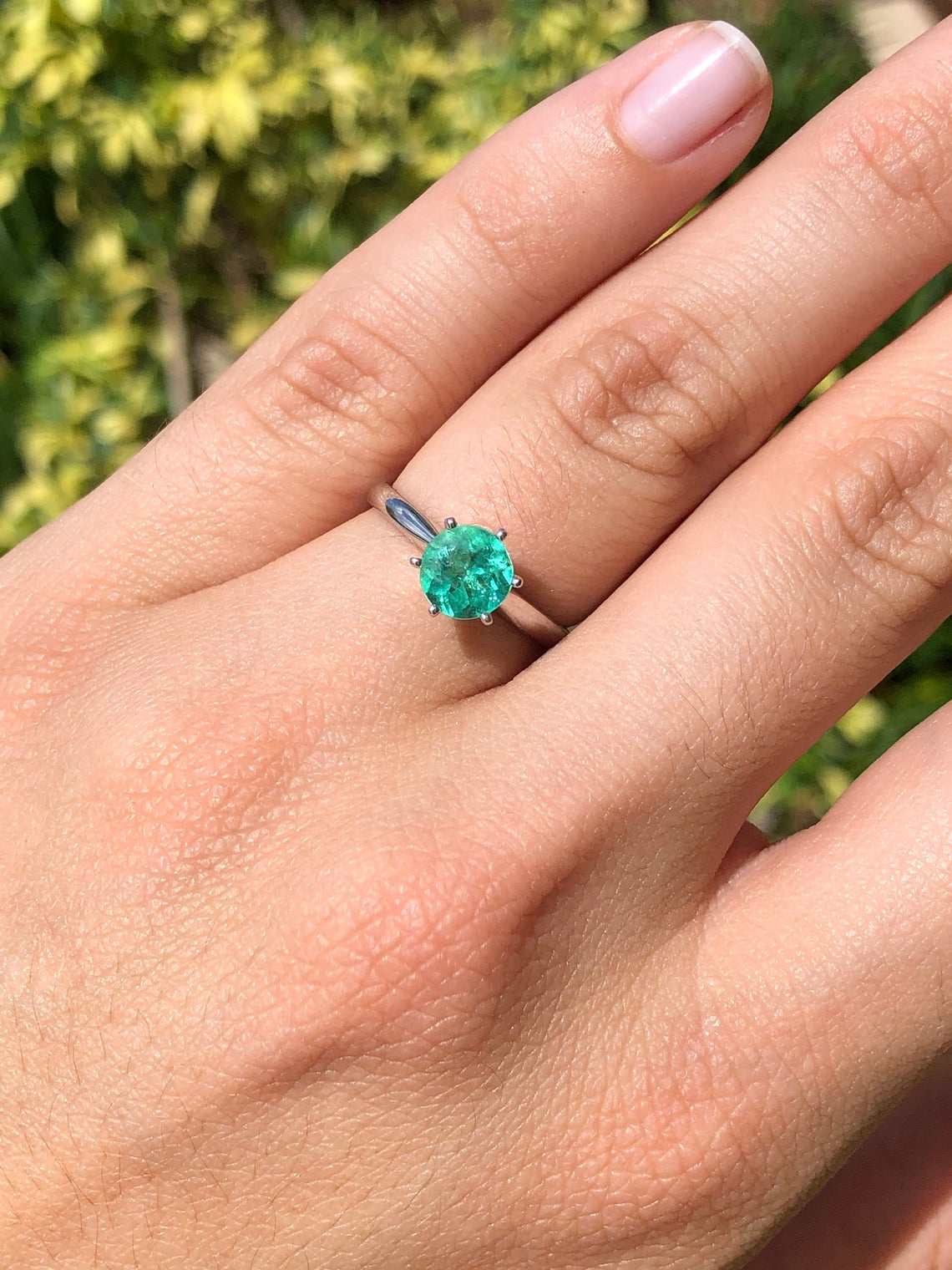 1.17 Carat Round Cut Earth mined Emerald Solitaire Engagement Ring
