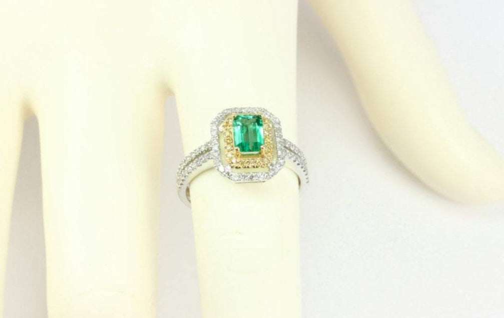1.50tcw Emerald & Fancy Yellow Diamond Ring Two-Toned 14K