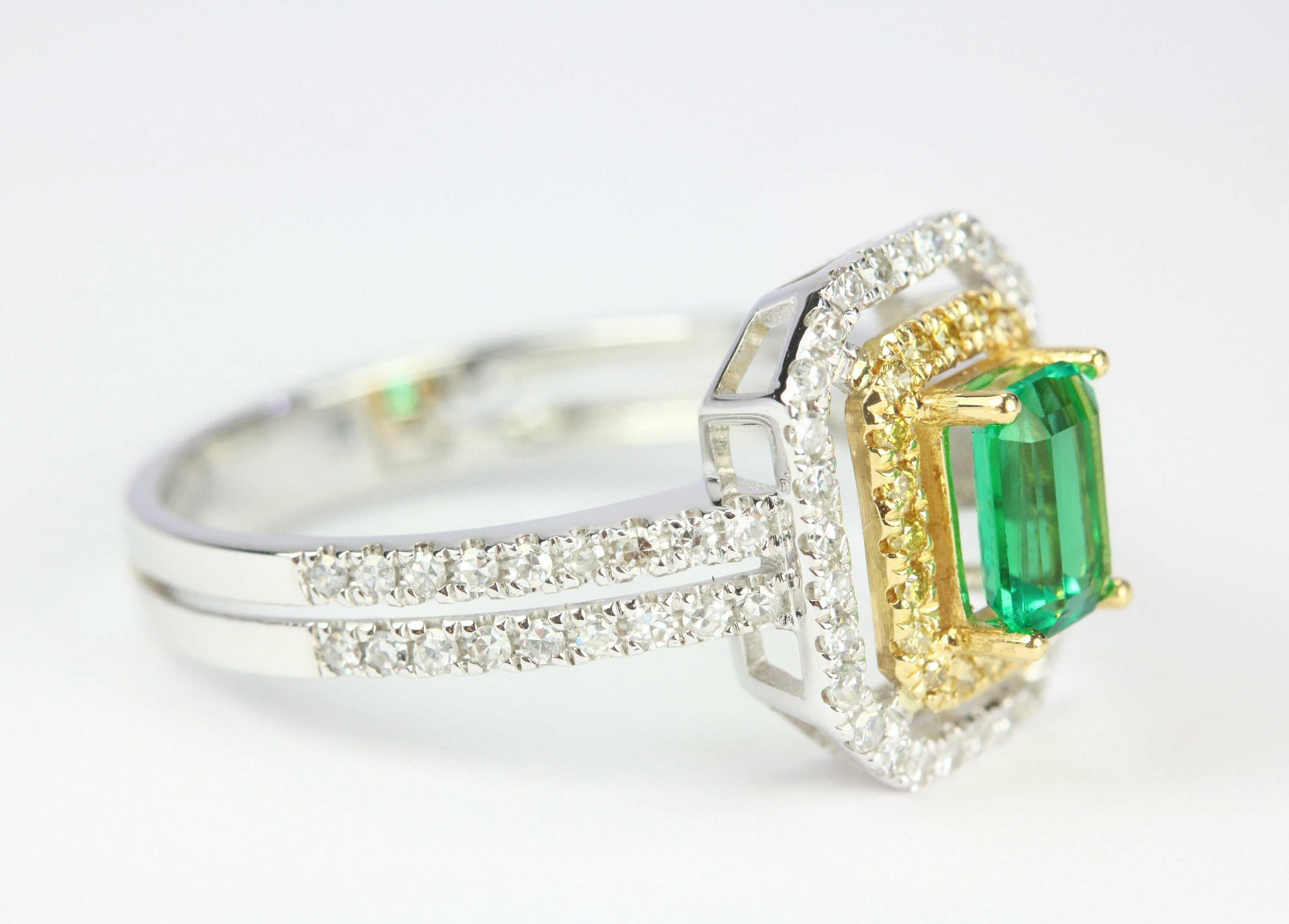 1.50tcw Emerald & Fancy Yellow Diamond Ring Two-Toned 14K