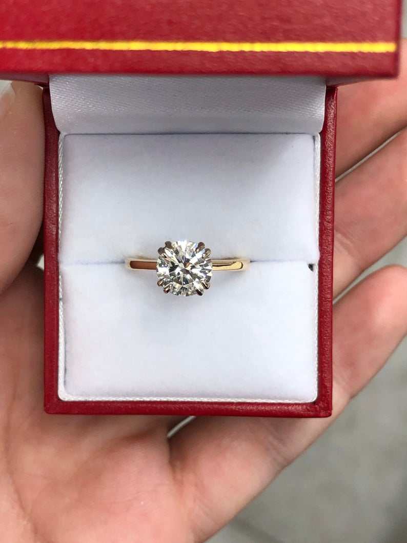 1.60 Carat GIA Brilliant Round H Color Diamond Solitaire Ring 18K - JR Colombian Emeralds