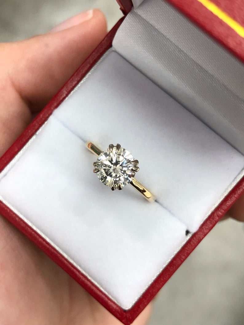 1.60 Carat GIA Brilliant Round H Color Diamond Solitaire Ring 18K - JR Colombian Emeralds