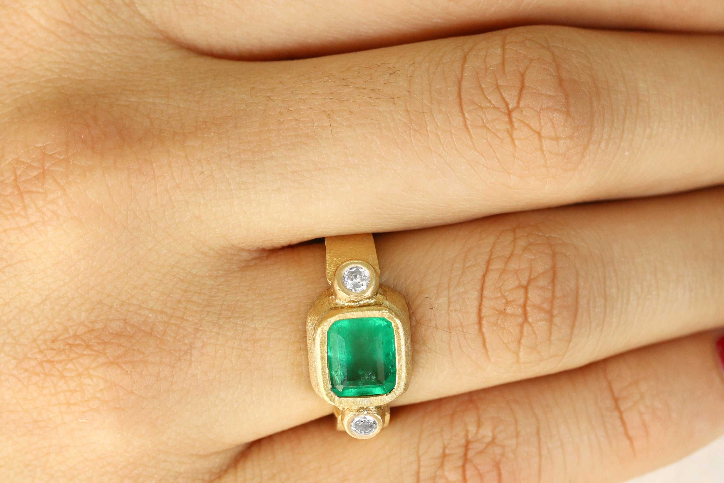 2.70tcw Colombian Emerald & Diamond Three Stone Bezel Ring 18K