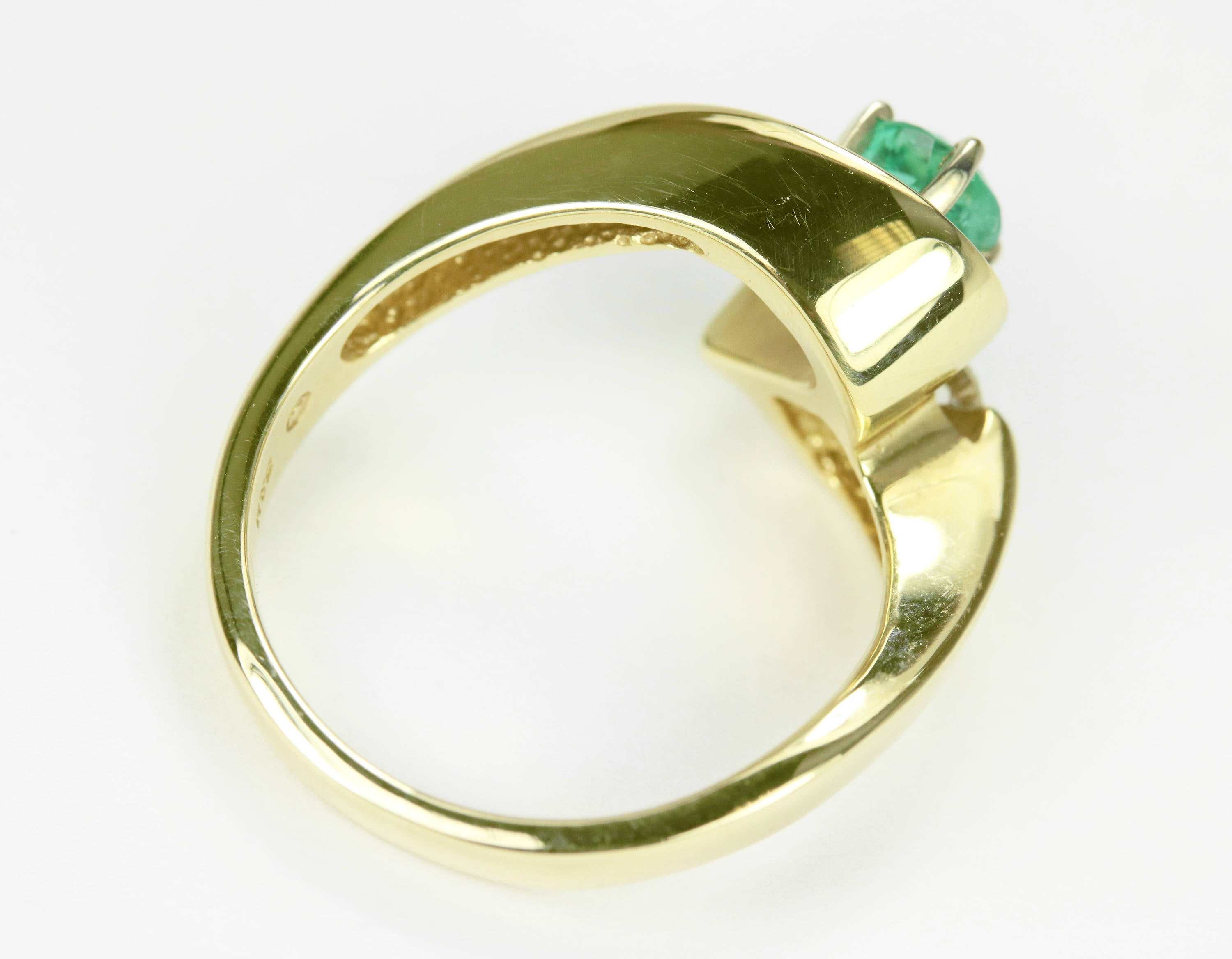 0.60 Carats Free Form Emerald And Diamond Modern Ring 14K