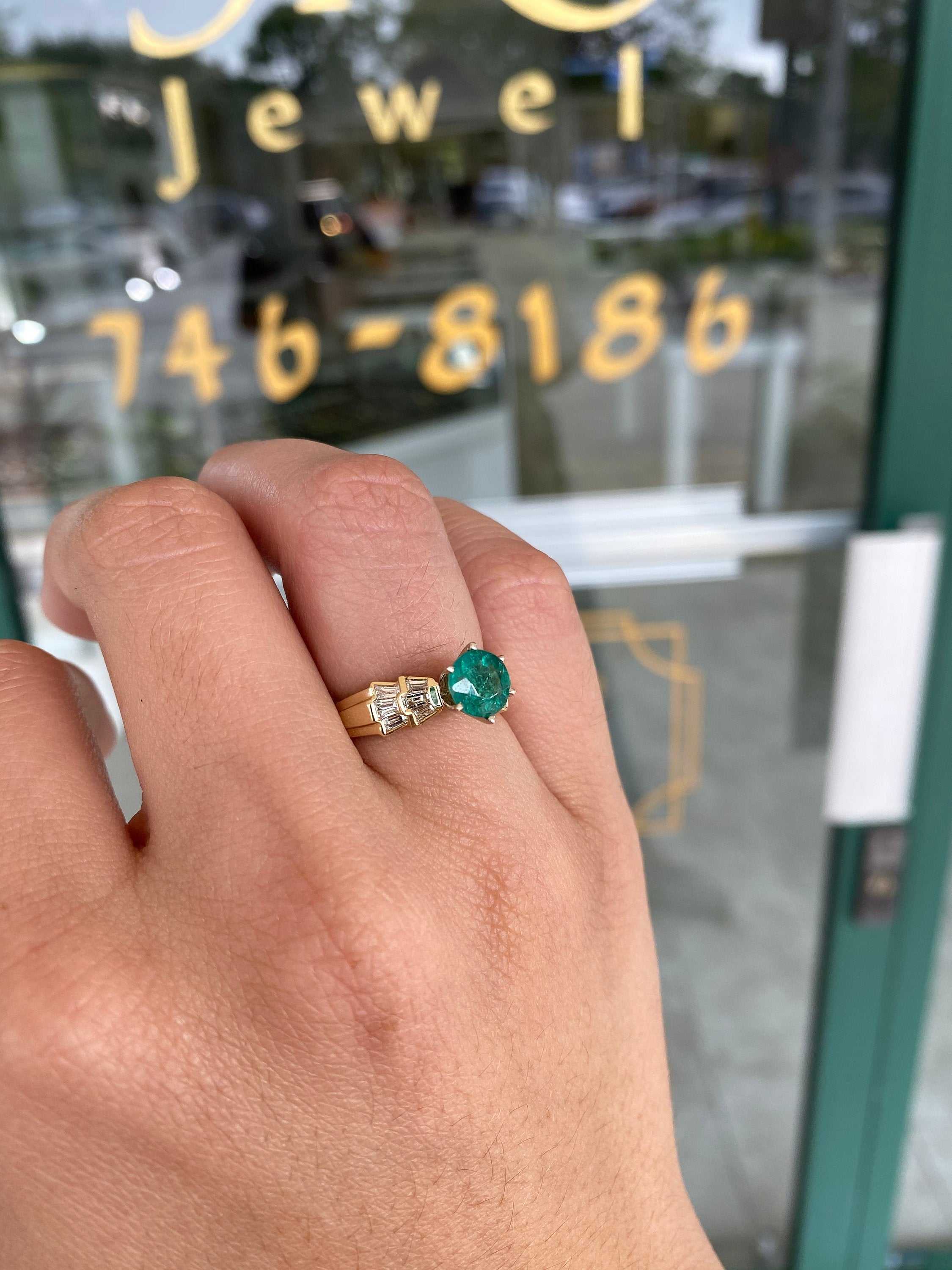 1.86tcw Round Emerald & Diamond Statement Ring Gold 14K