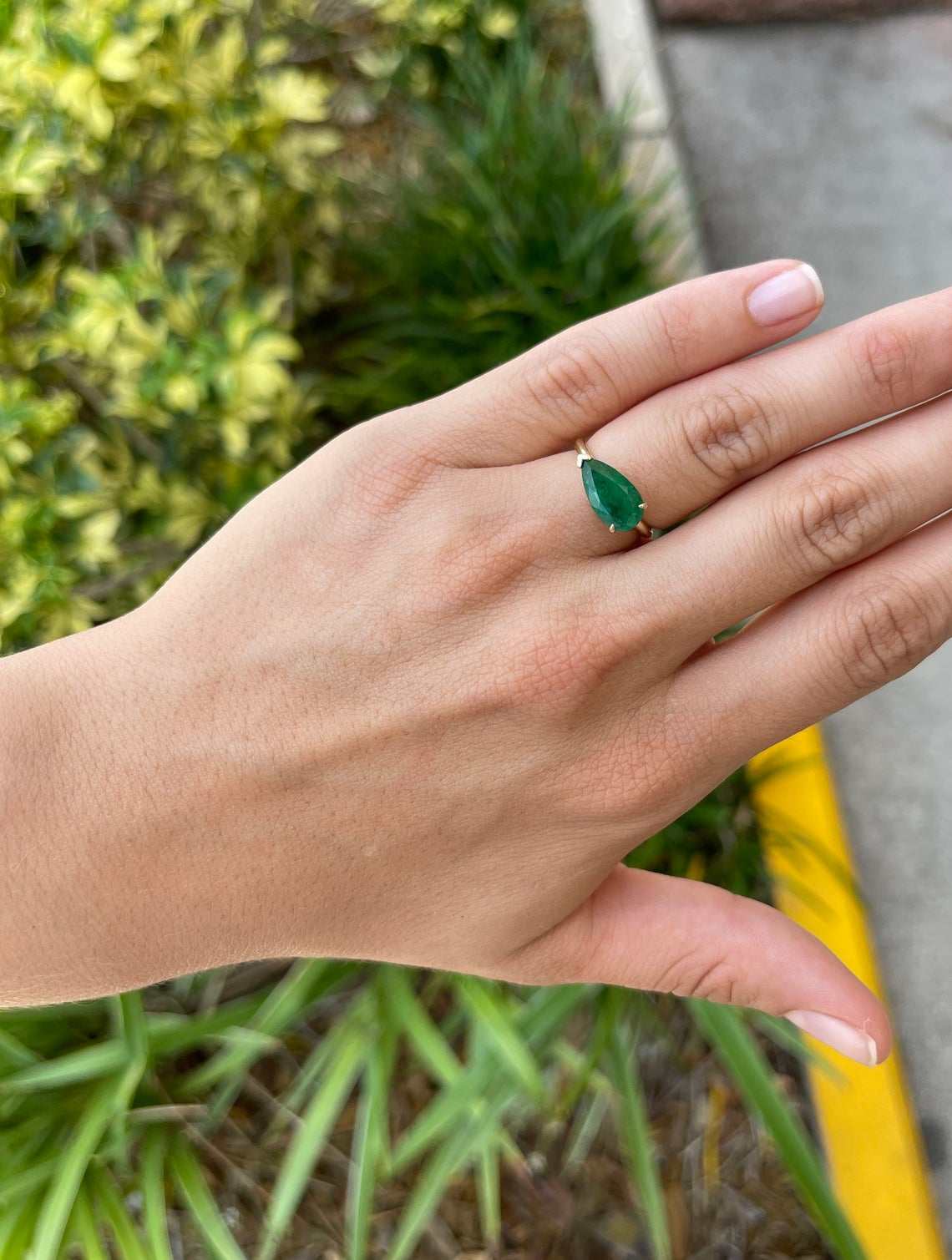 2.0 Carat Prong East to West Set Emerald Pear Solitaire Engagement Rin