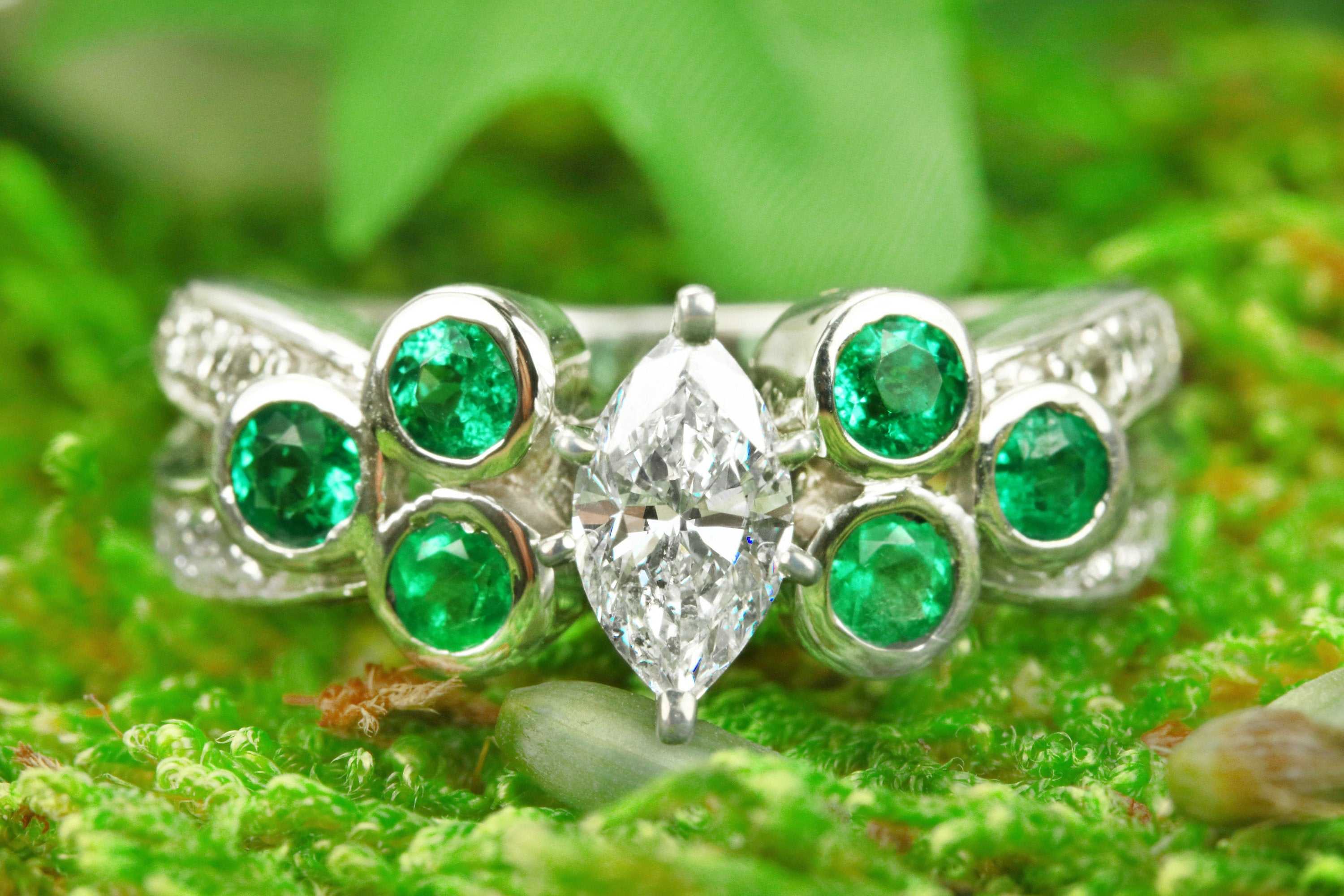 2.02tcw Marquise Diamond & Emerald Accents 14K White Gold