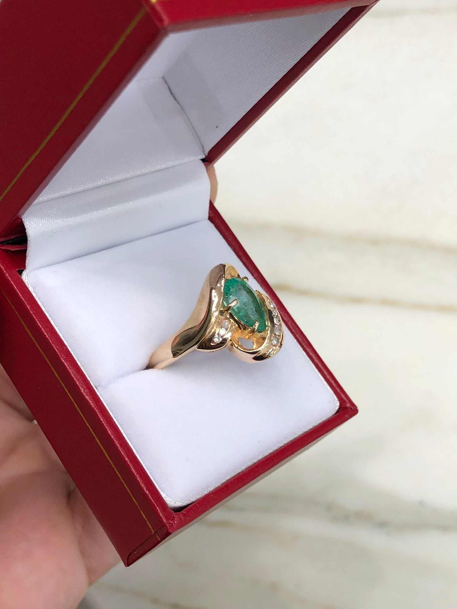 2.02tcw Teardrop Colombian Emerald & Channel Diamond Ring Right Hand Ring 14K