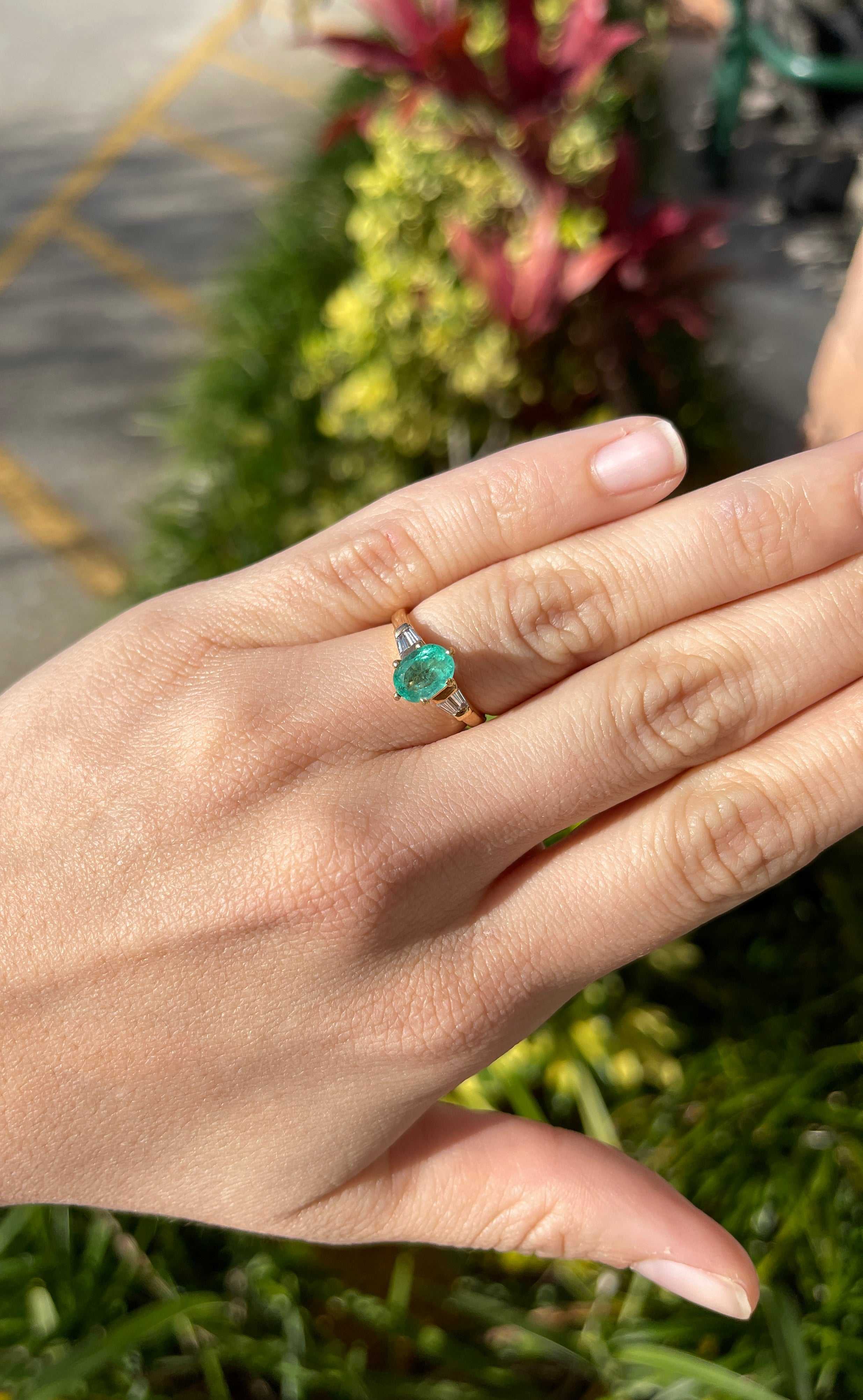 2.36tcw Five Stone Oval Emerald & Diamond Ring 14K