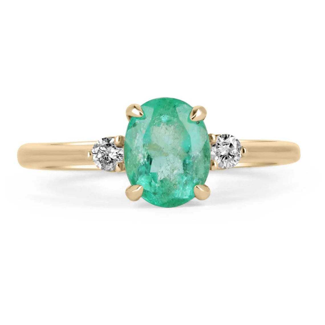 2.55tcw Three Stone Oval Green Emerald & Diamond Classic Prong Ring 14K