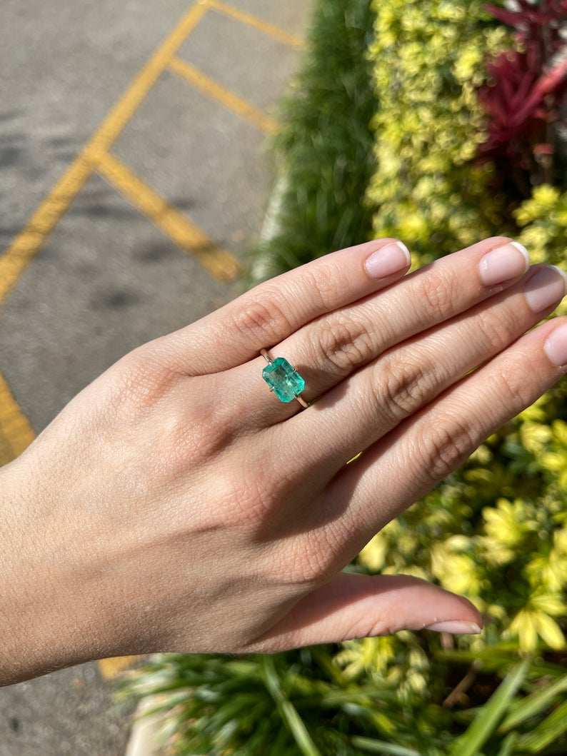 2.86 Carat Emerald Cut Solitaire Four Prong Gold Engagement Ring 14K