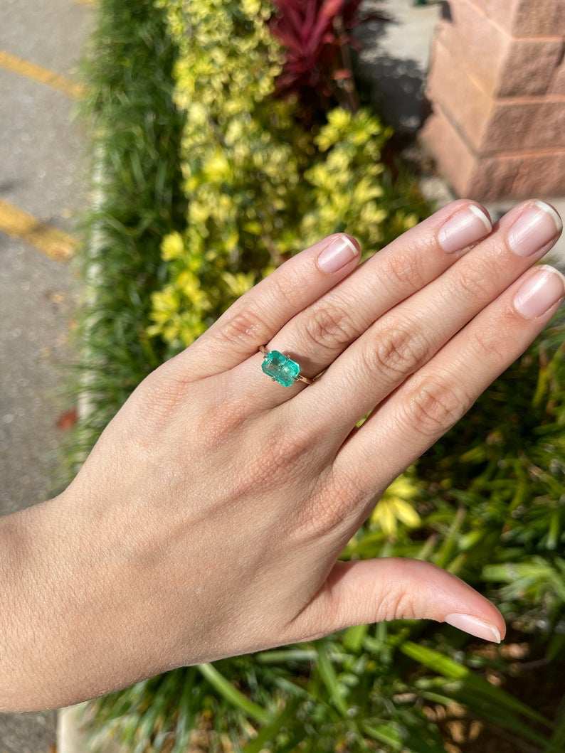 2.86 Carat Emerald Cut Solitaire Four Prong Gold Engagement Ring 14K