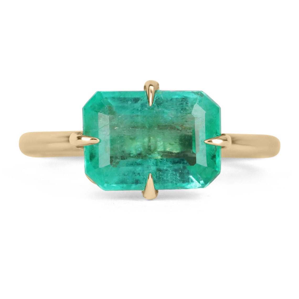 2.86 Carat Emerald Cut Solitaire Four Prong Gold Engagement Ring 14K