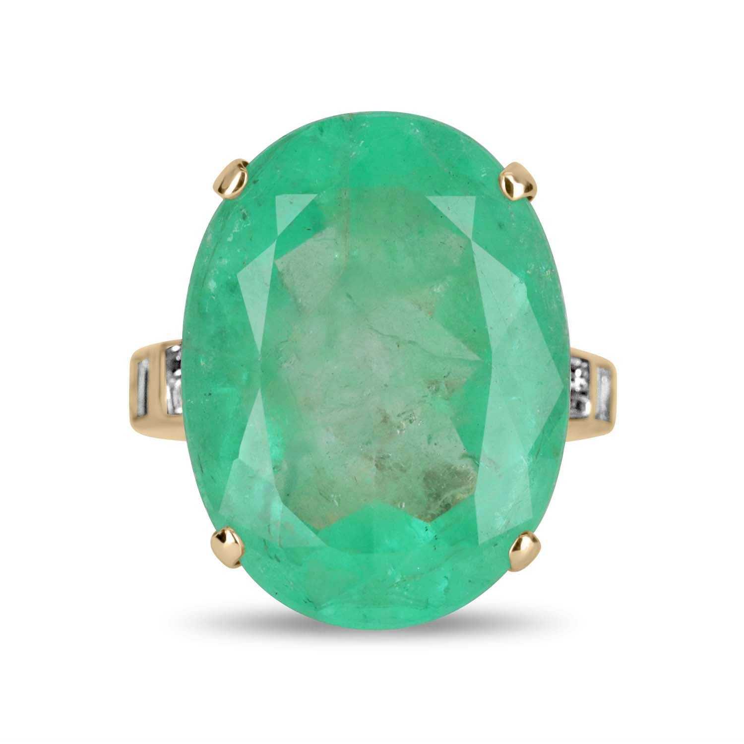 21.12tcw 14K Colombian Emerald Oval Cut & Diamond Statement Ring