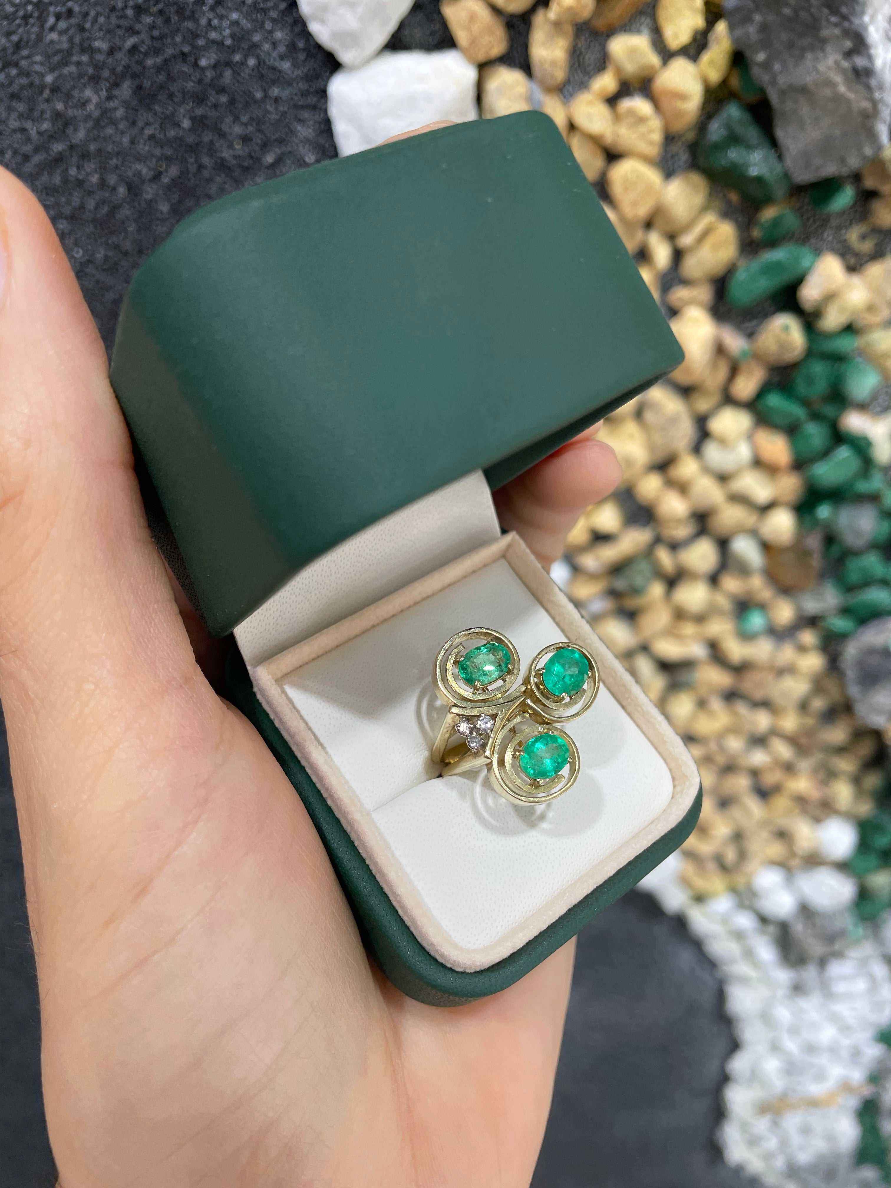 3.09tcw 14K Oval Colombian Emerald & Diamond Statement Art Nouveau Ring 1910s